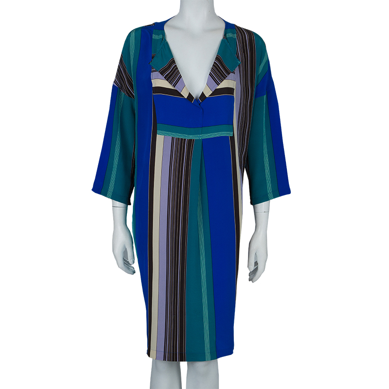 

Etro Multicolor Striped Silk Long Sleeve Tunic Dress