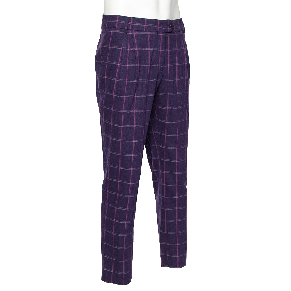 

Etro Purple Checked Wool Tailored Trousers M