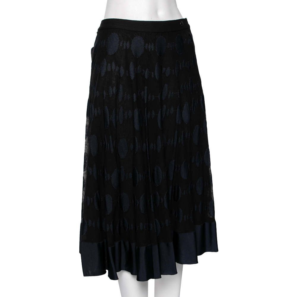 

Chanel Black/Blue Cotton Blend Jacquard A-Line Midi Skirt