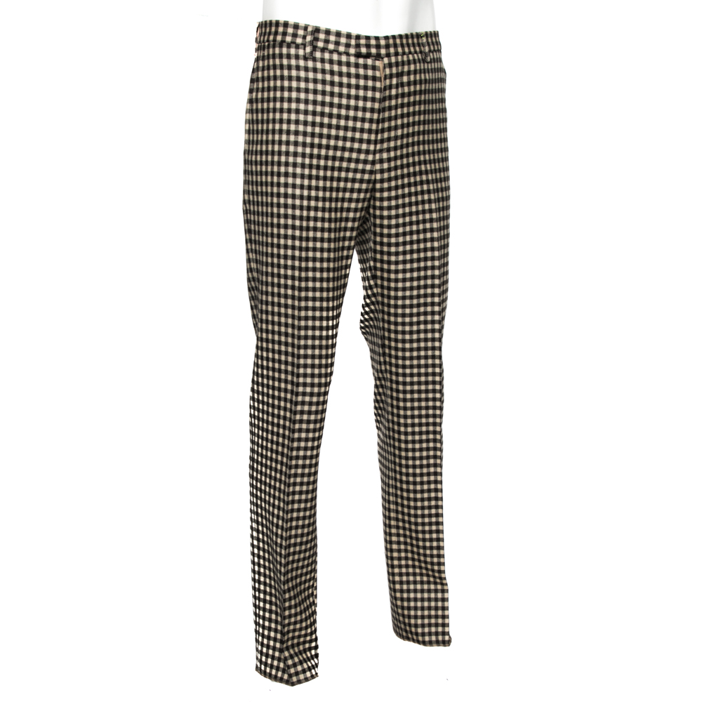 

Etro Beige and Brown Gingham Plaid Wool Regular Fit Mexico Trousers