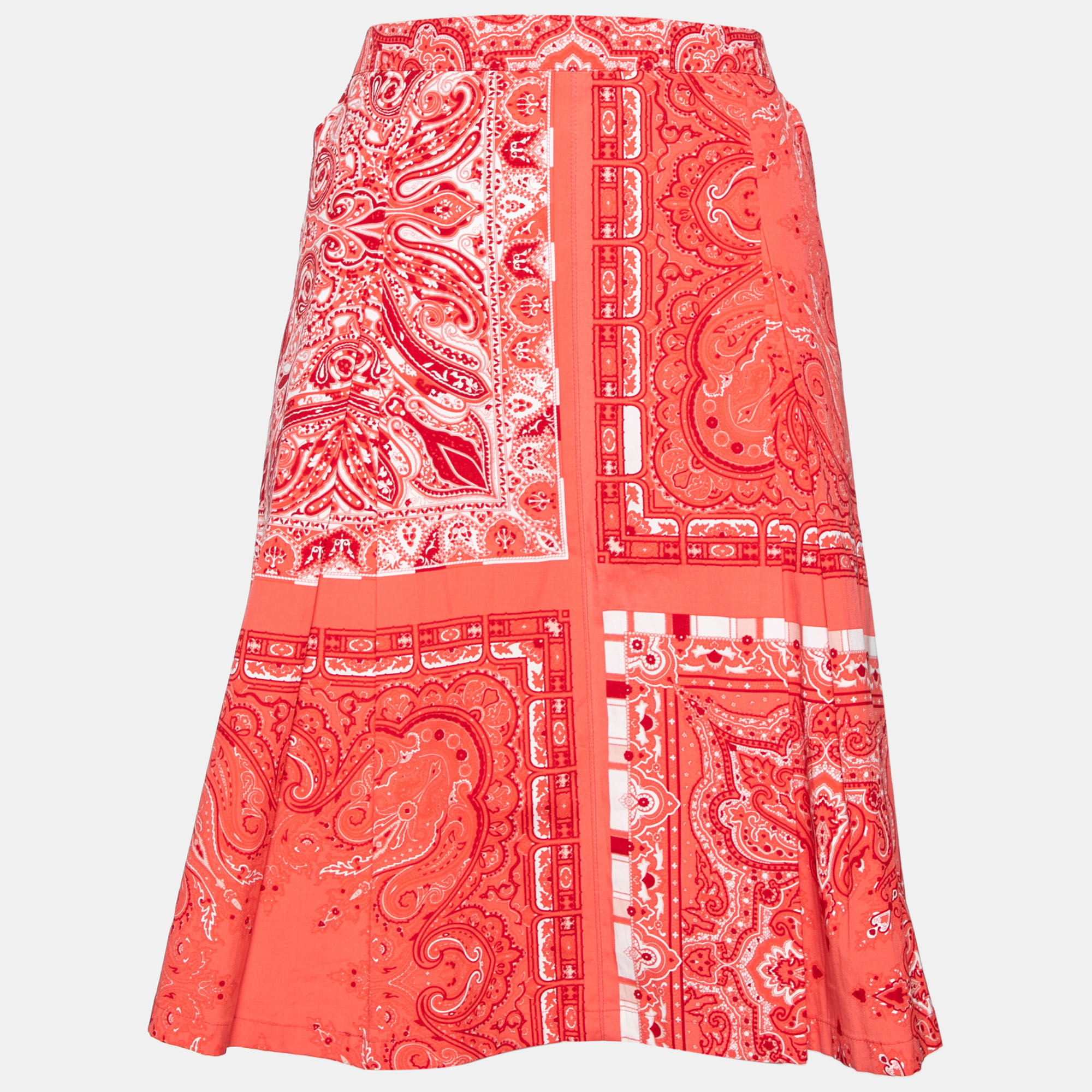 

Etro Red Paisley Printed Cotton Box Pleated Skirt