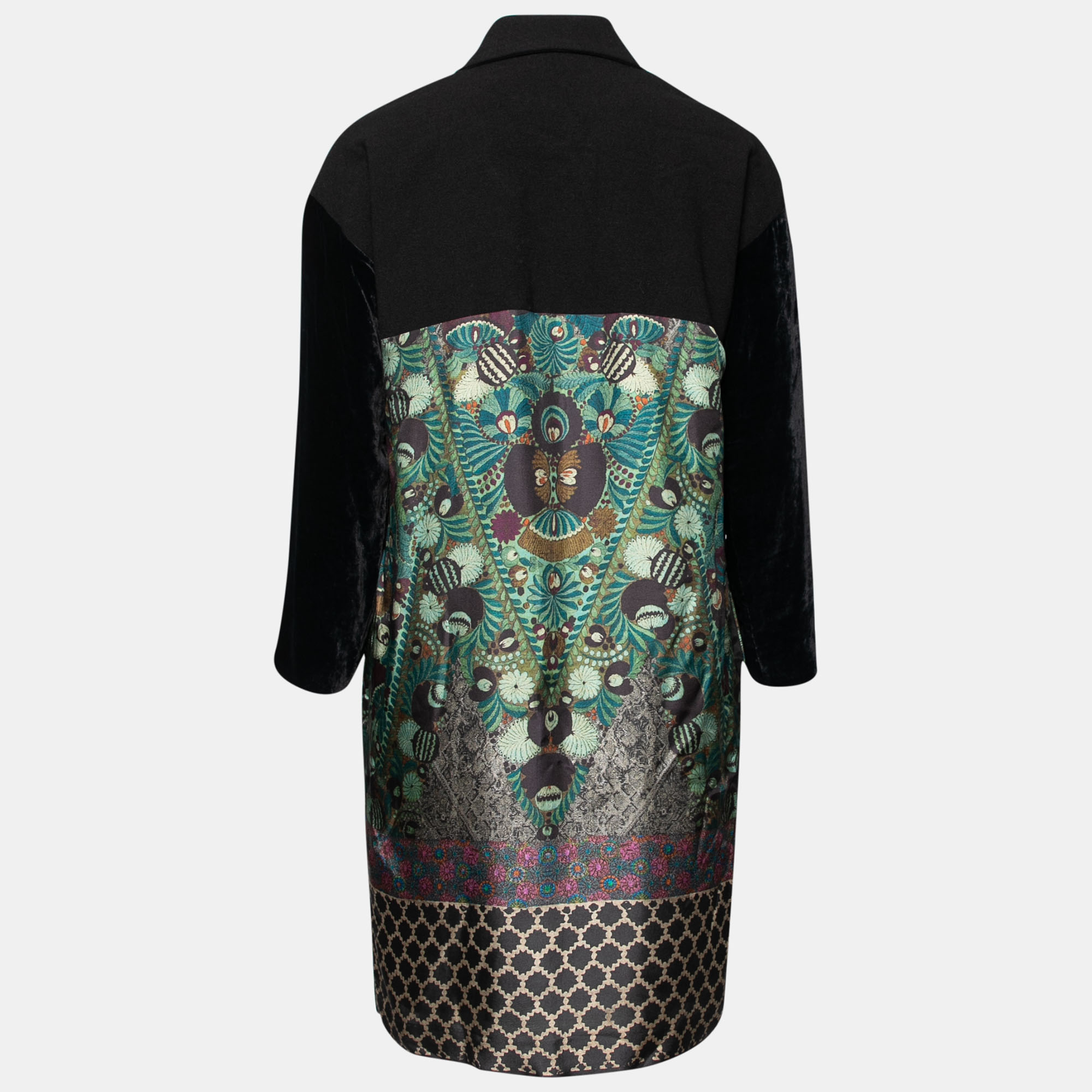 

Etro Black Printed Silk and Wool Long Sleeve Collar Dress