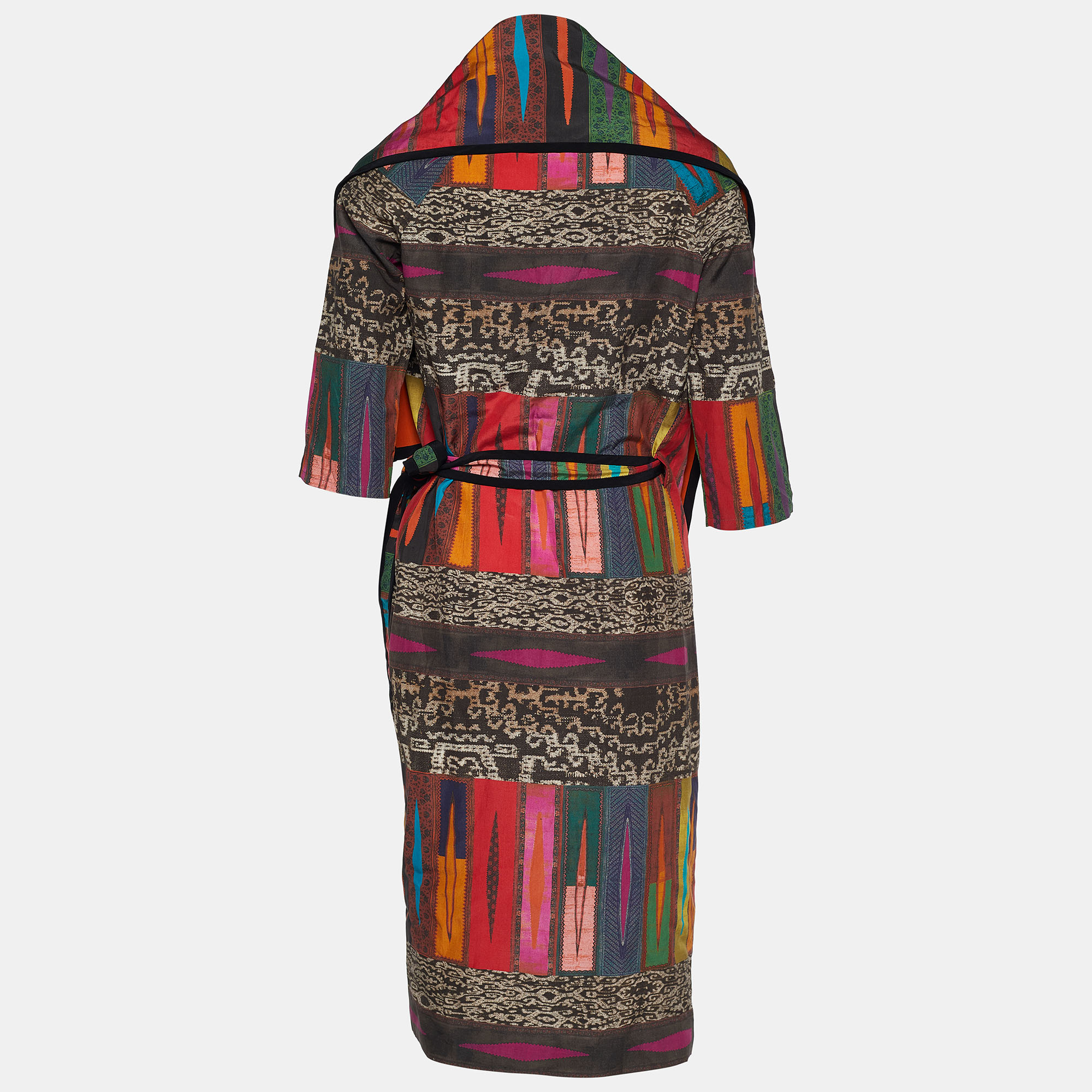 

Etro Multicolor Silk Abstract Print Asymmetric Collar Wrap Dress