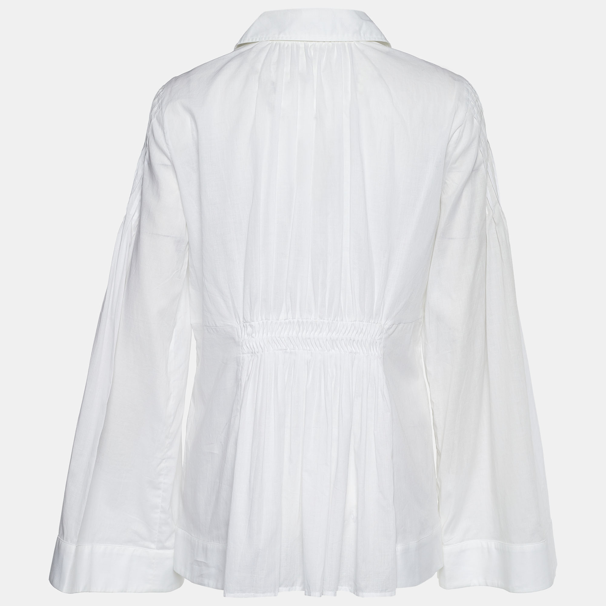 

Etro Vintage White Cotton Voile Pleated Flared Sleeve Top