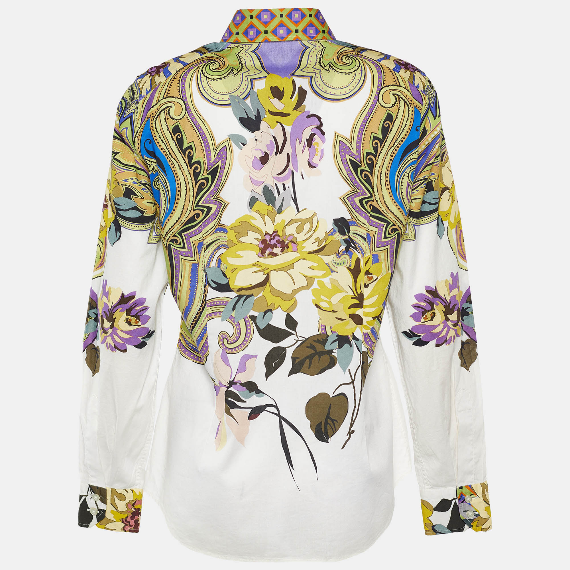 

Etro White Printed Cotton Button Front Shirt