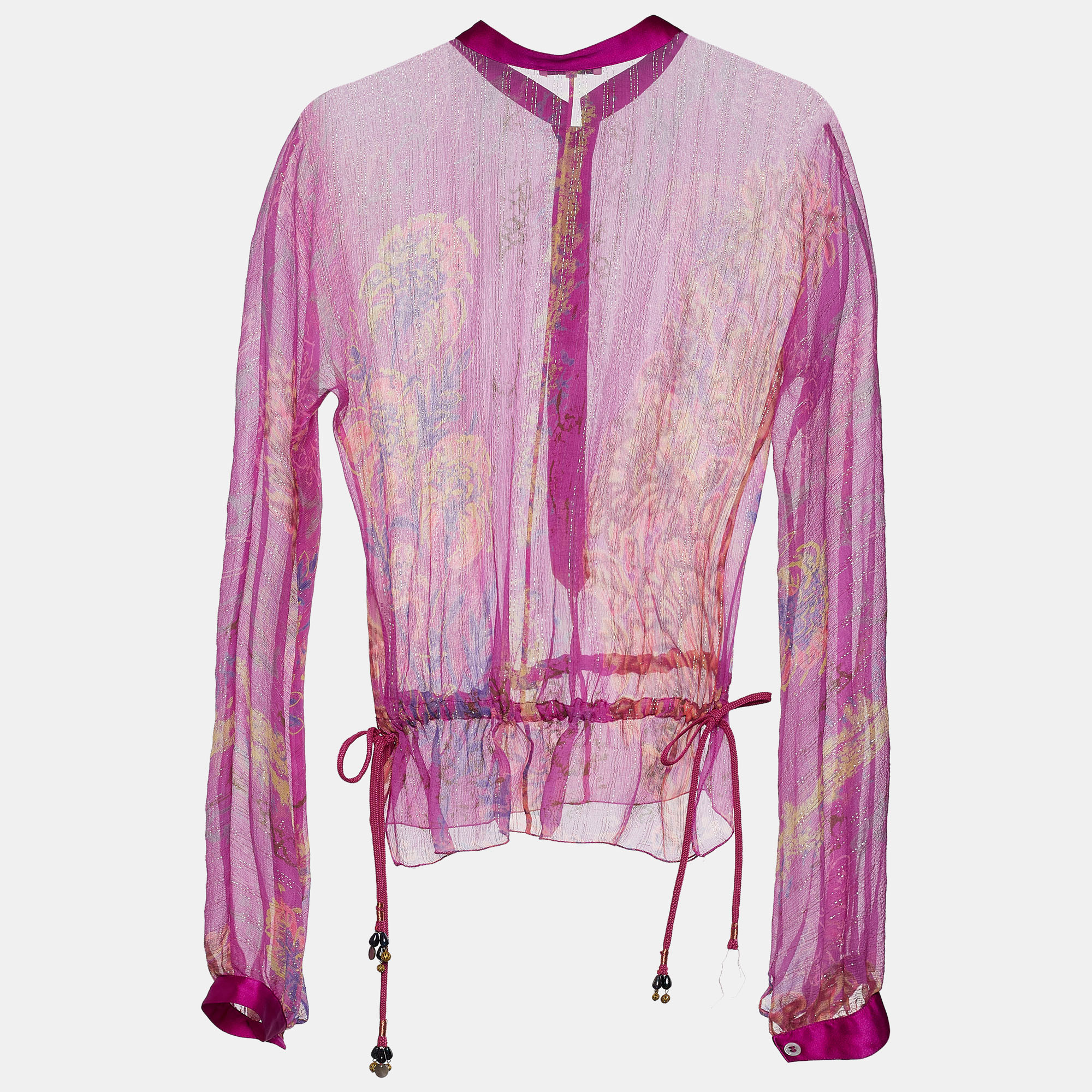 

Etro Pink Printed Silk Side Knot Detail Top