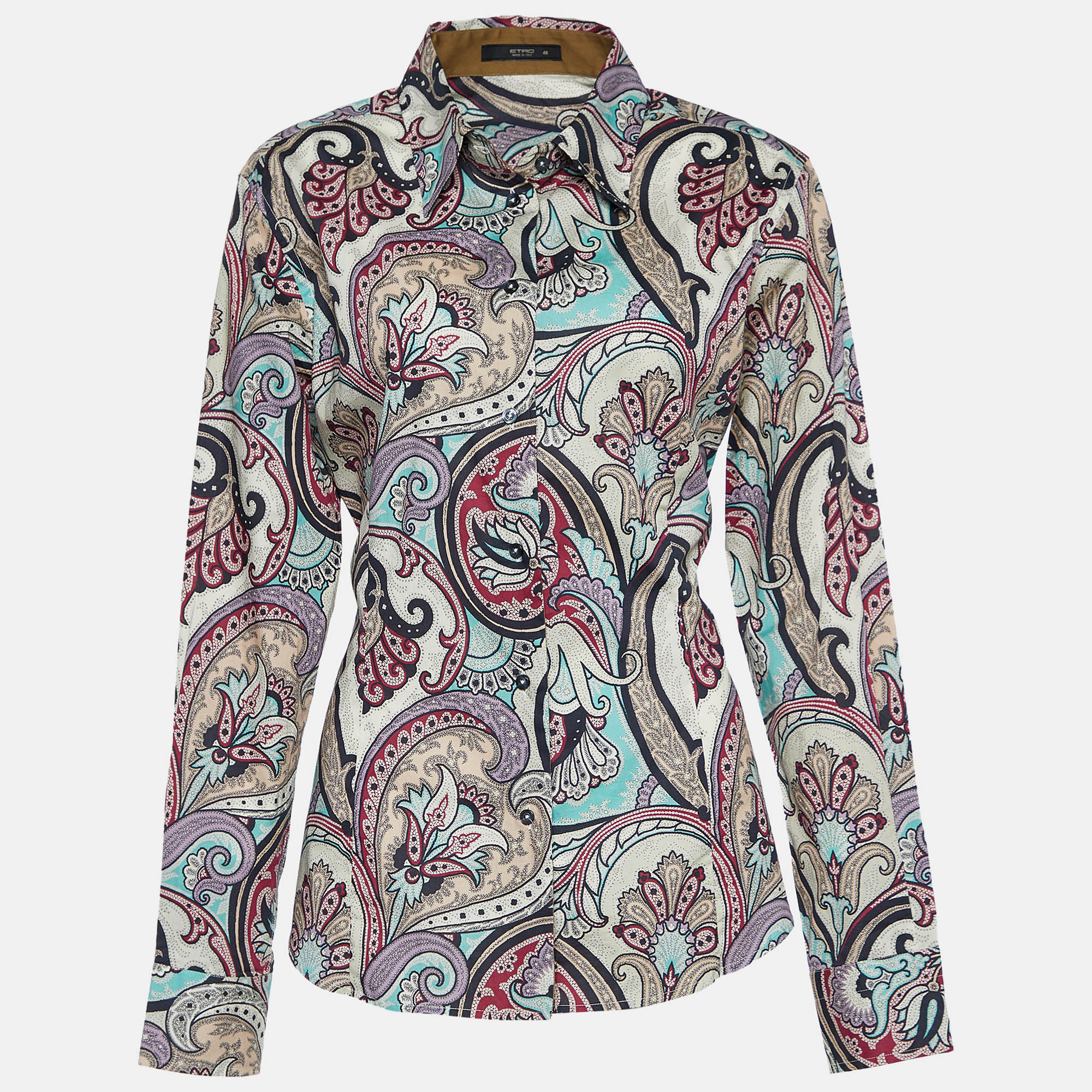 

Etro Multicolor Paisley Print Stretch Cotton Button Front Shirt