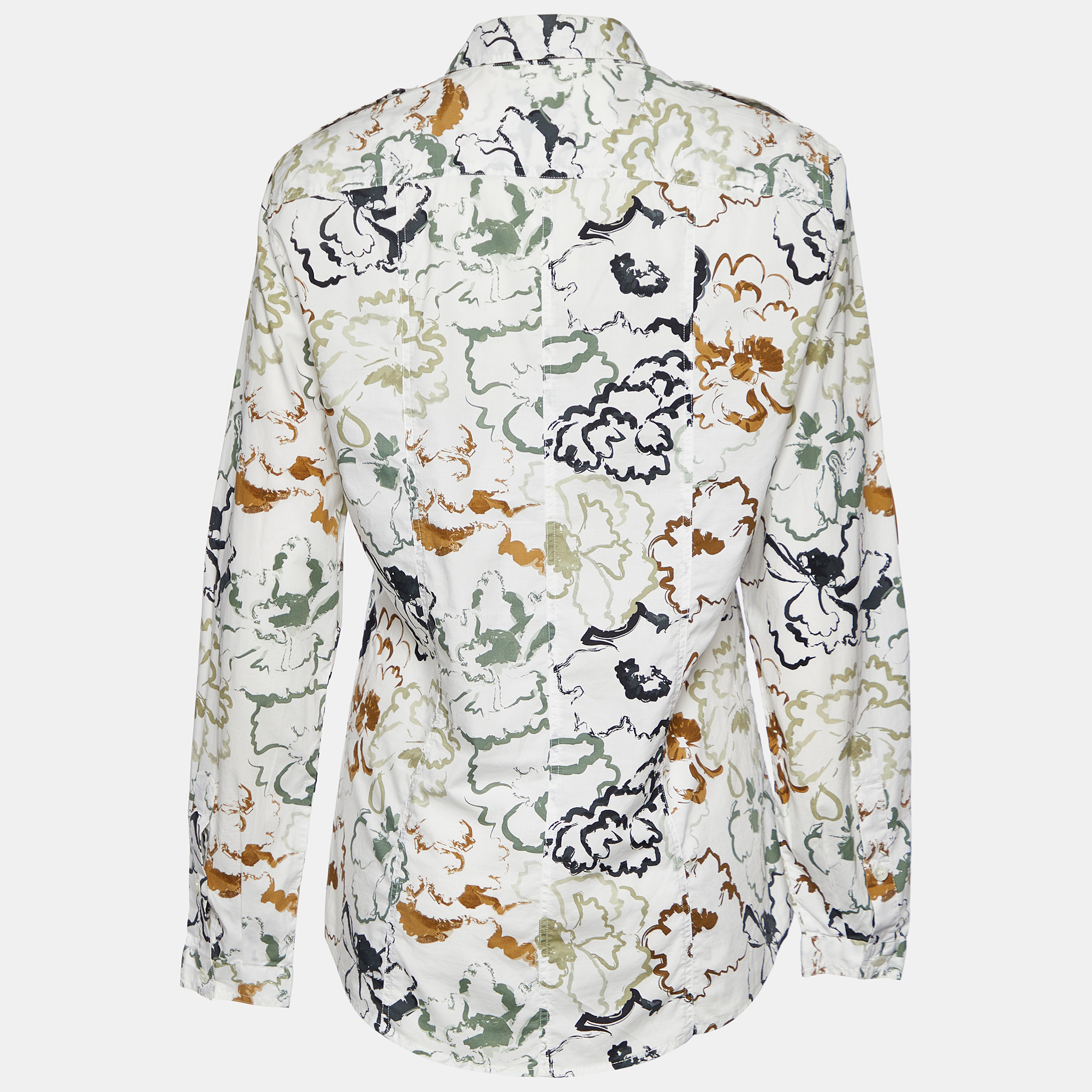 

Etro White Floral Print Stretch Cotton Button Front Shirt