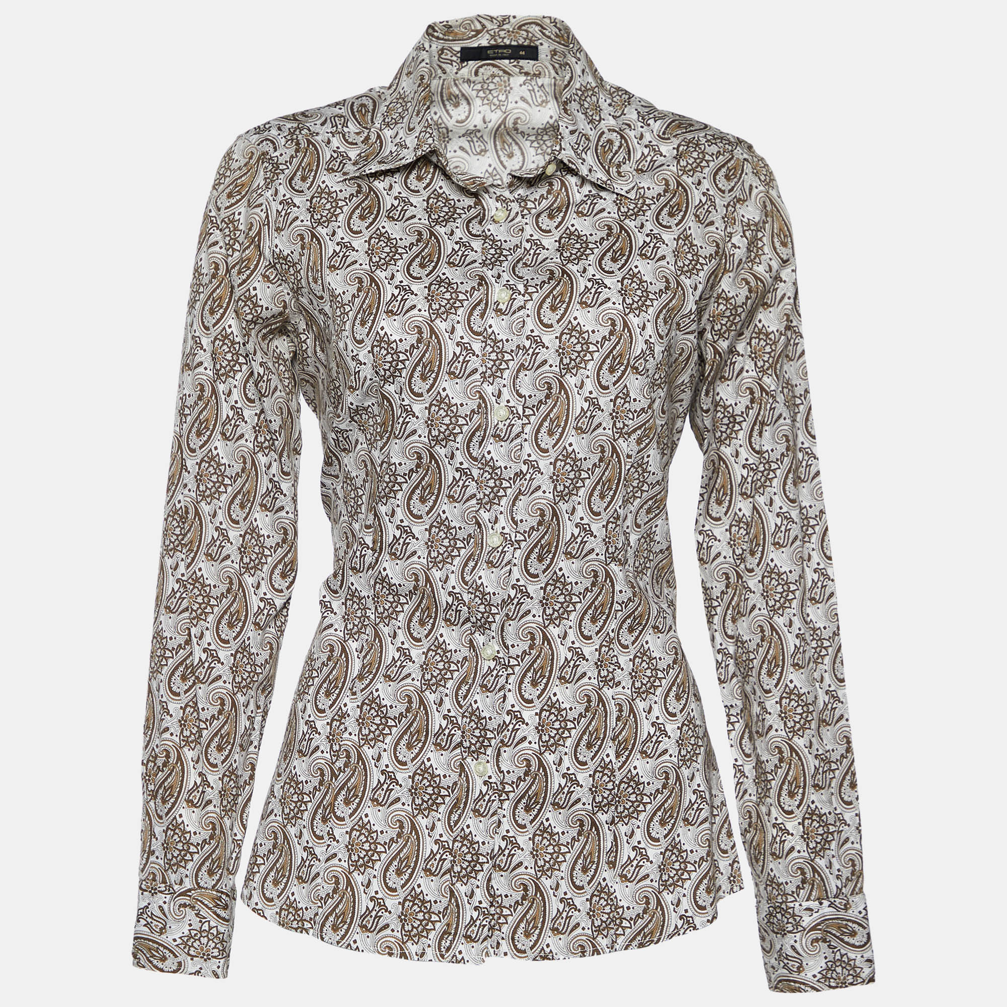 

Etro Brown & White Paisley Print Stretch Cotton Shirt M