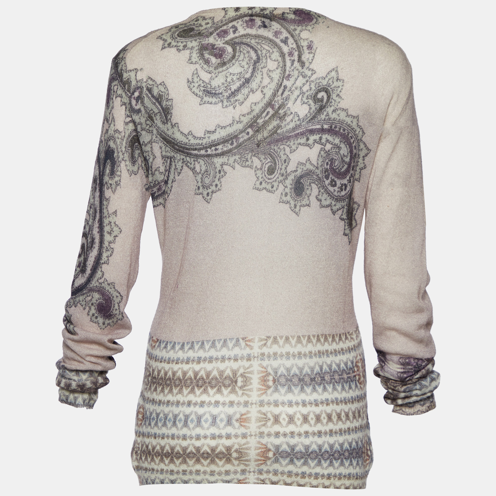 

Etro Pale Pink Paisley Print Mohair Wool Knit Long Sleeve Jumper