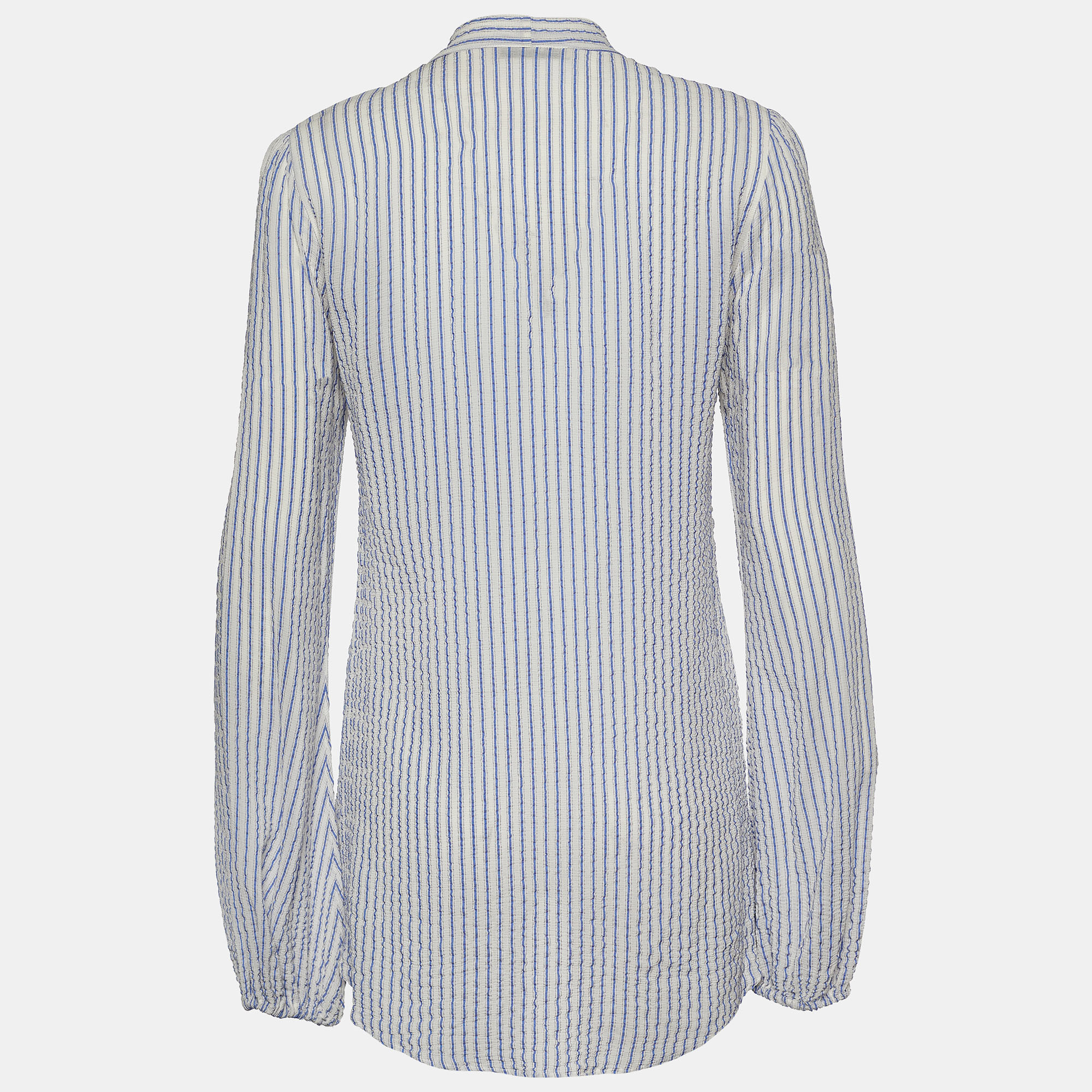 

Etro White & Blue Striped Silk Seersucker Blouse