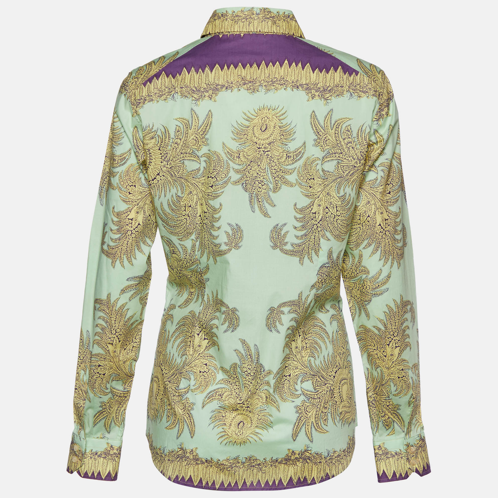 

Etro Light Green Floral Print Stretch Cotton Button Front Shirt
