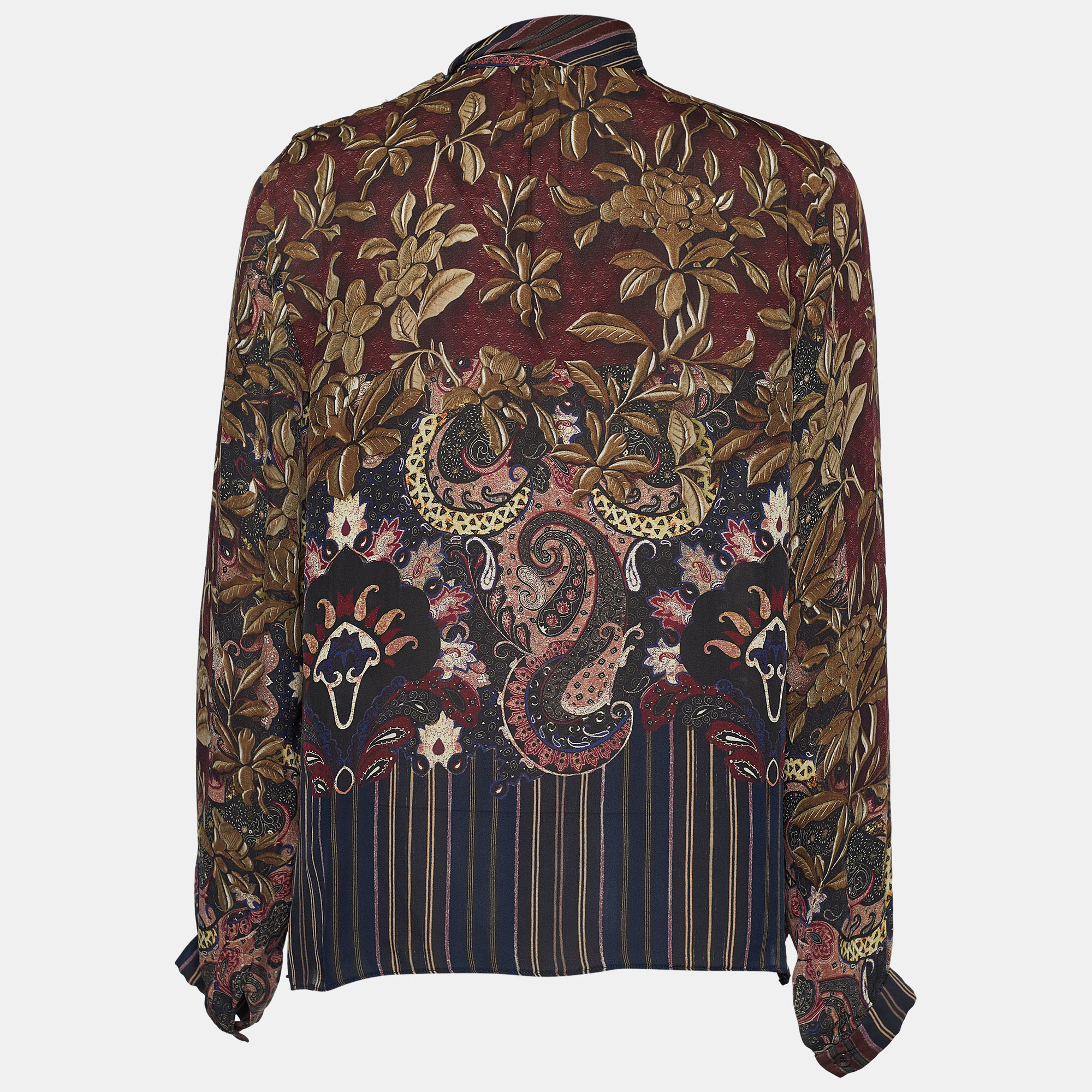 

Etro Maroon Floral Paisley Print Silk Tie Neck Blouse, Burgundy