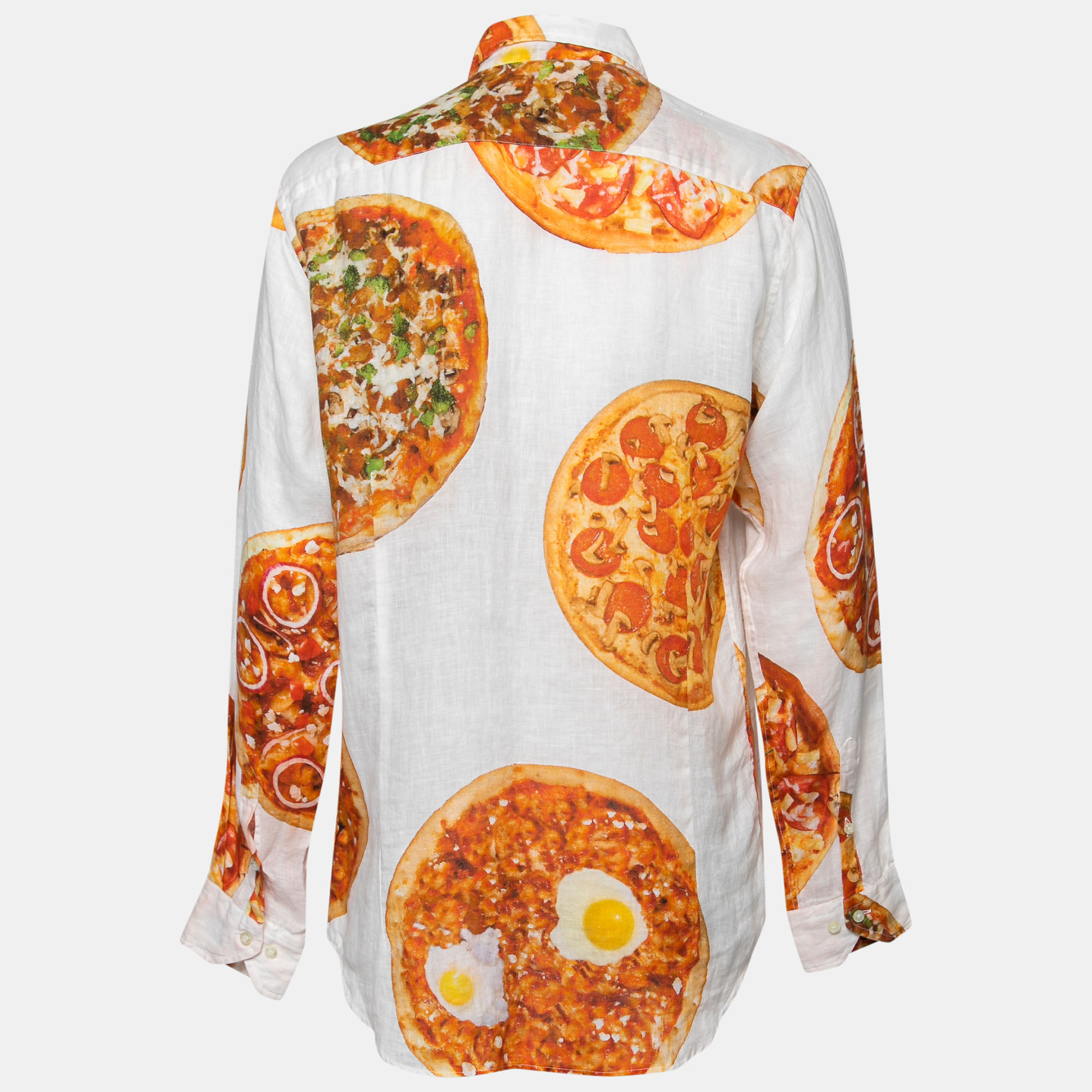 

Etro White Pizza Printed Linen Long-Sleeve Shirt