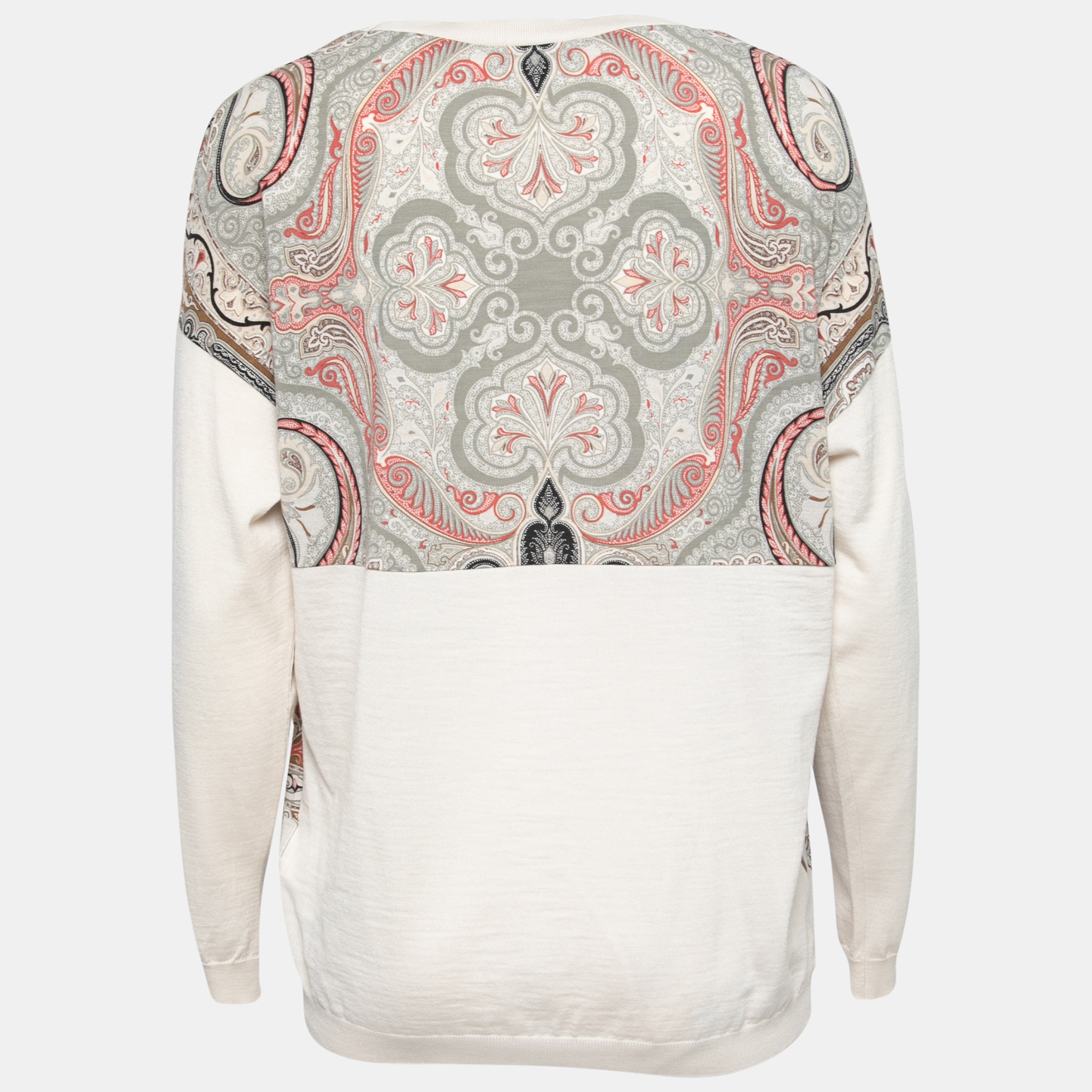 

Etro Beige Paisley Print Wool Long-Sleeve Knit Sweater