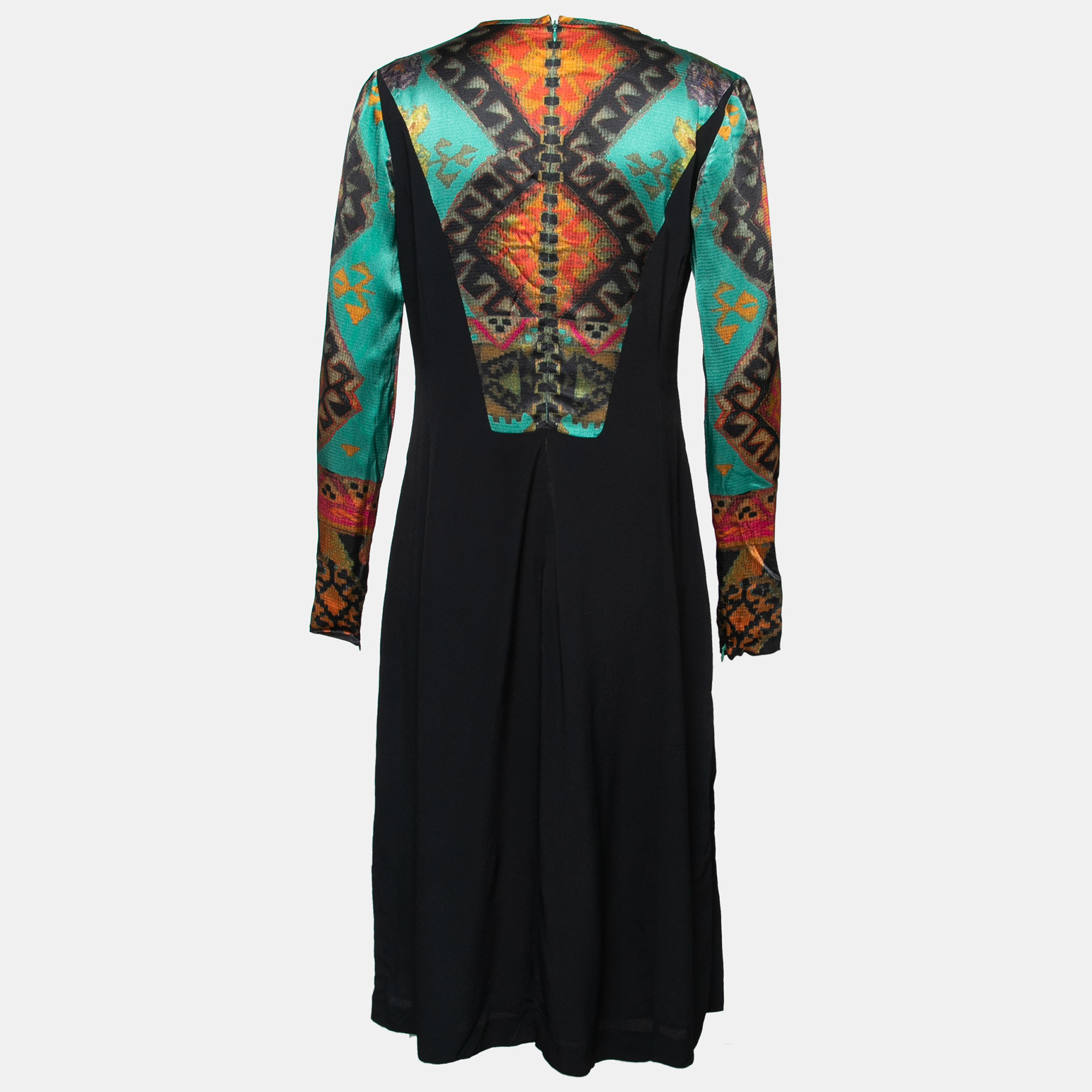

Etro Black Printed Paneled Crepe & Satin Long Sleeve Dress