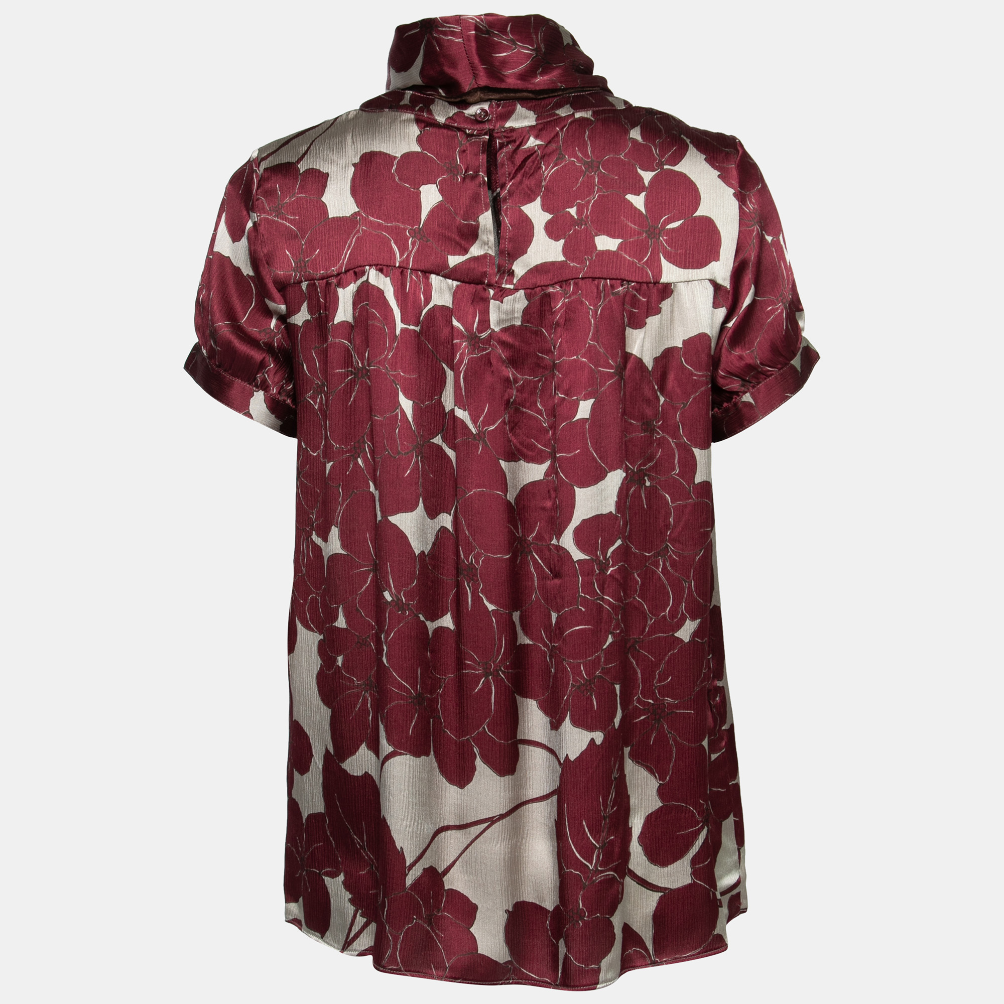 

Etro Burgundy Floral Printed Silk Scarf Detail Top