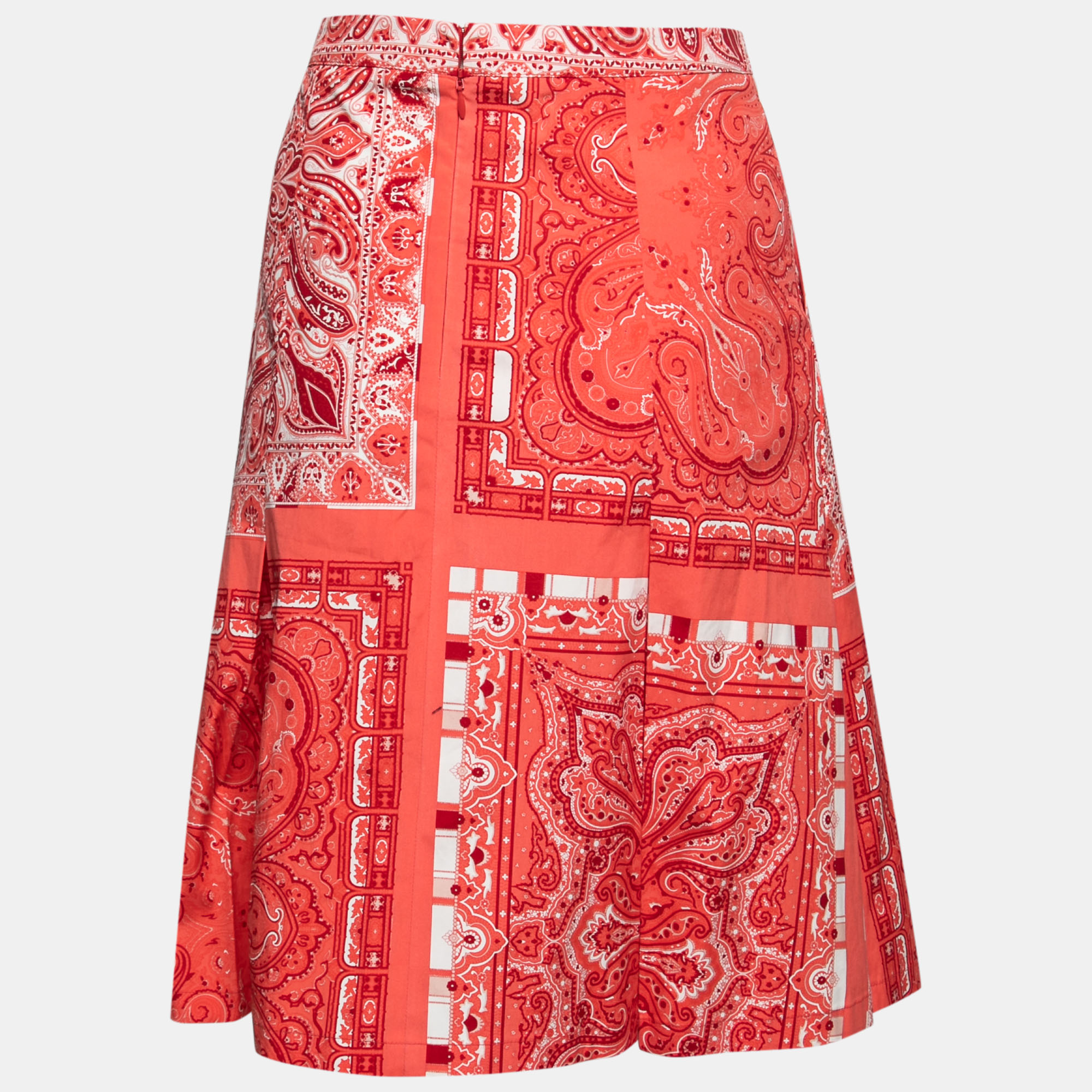 

Etro Red Paisley Printed Cotton Box Pleated Skirt