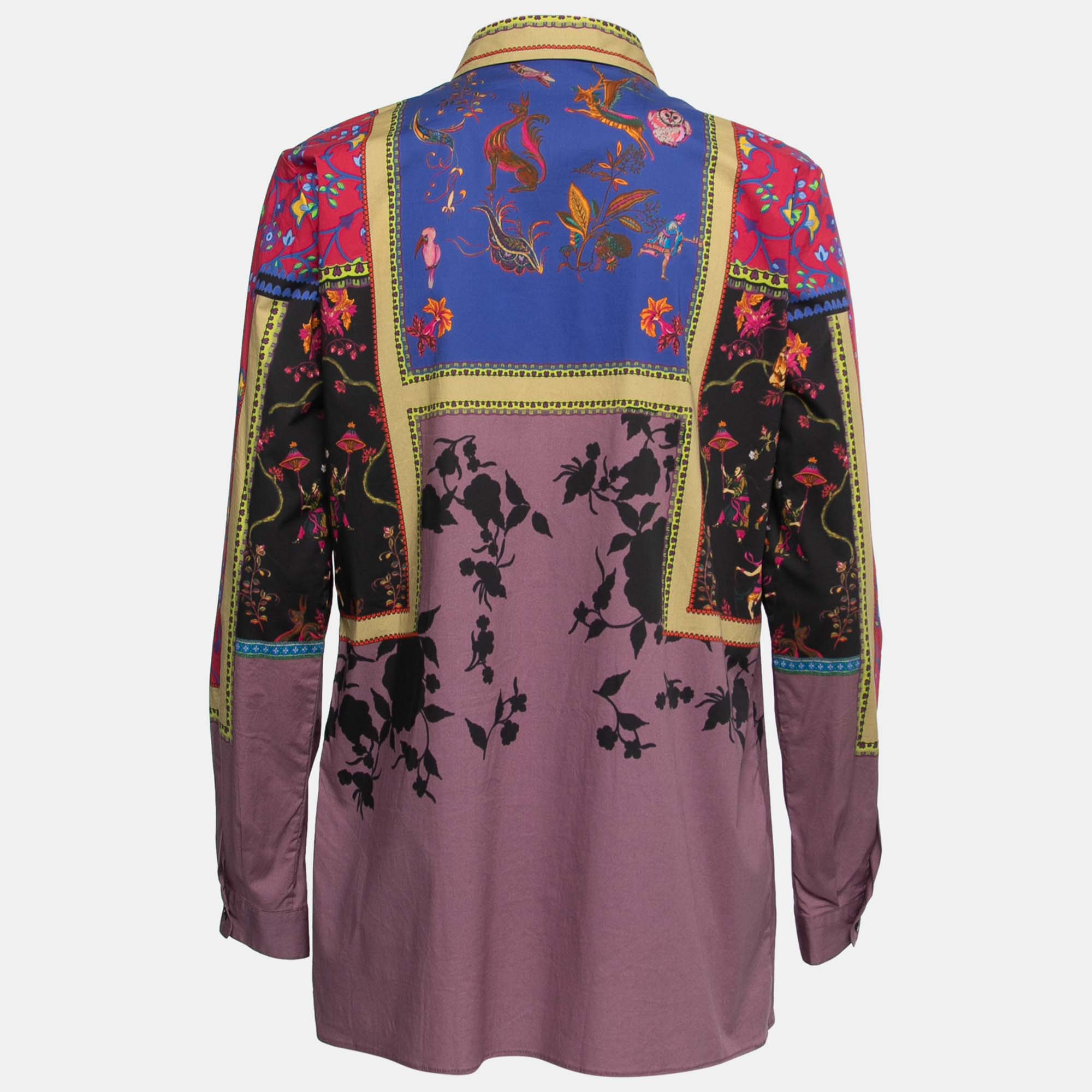 

Etro Multicolor Paneled Printed Cotton Button Front Shirt