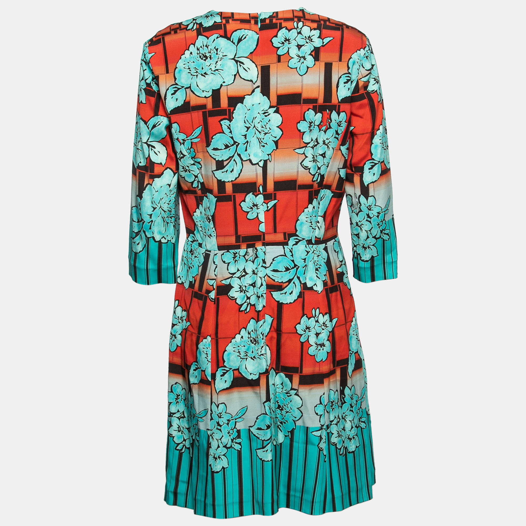 

Etro Blue & Orange Floral Printed Crepe Midi Dress