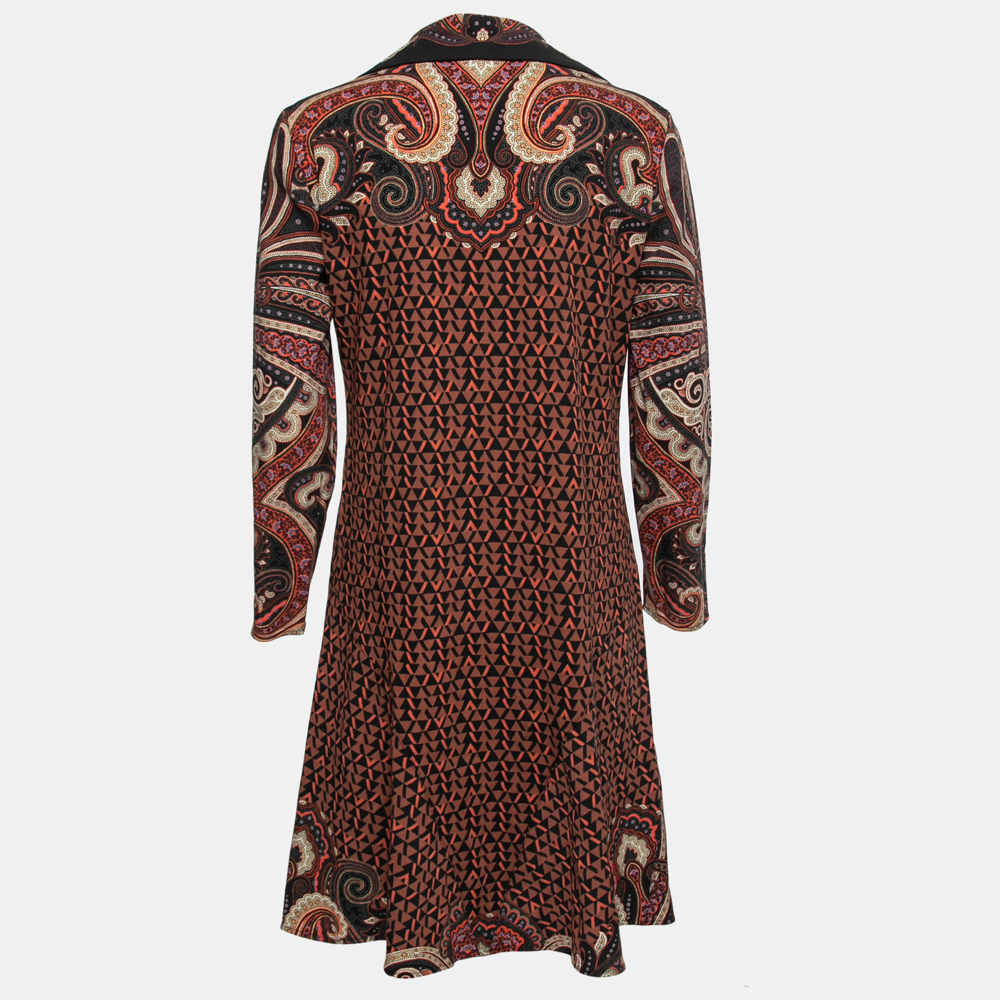 

Etro Brown Printed Crepe Collared V-Neck Midi Dress