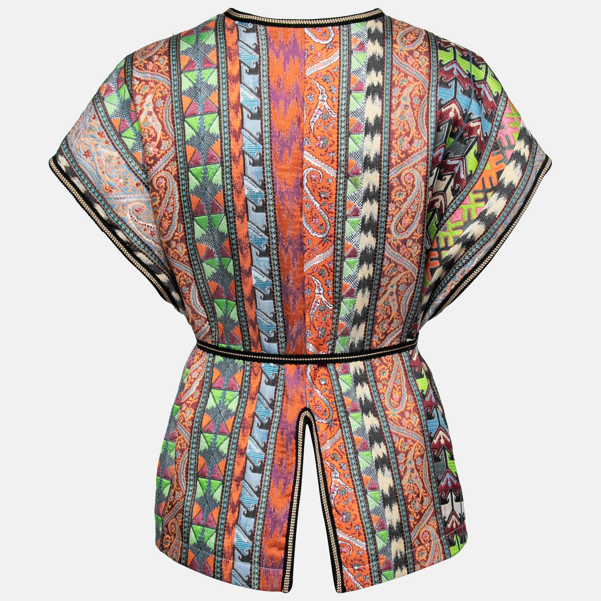 

Etro Multicolor Embroidered Canvas Belted Open Tunic