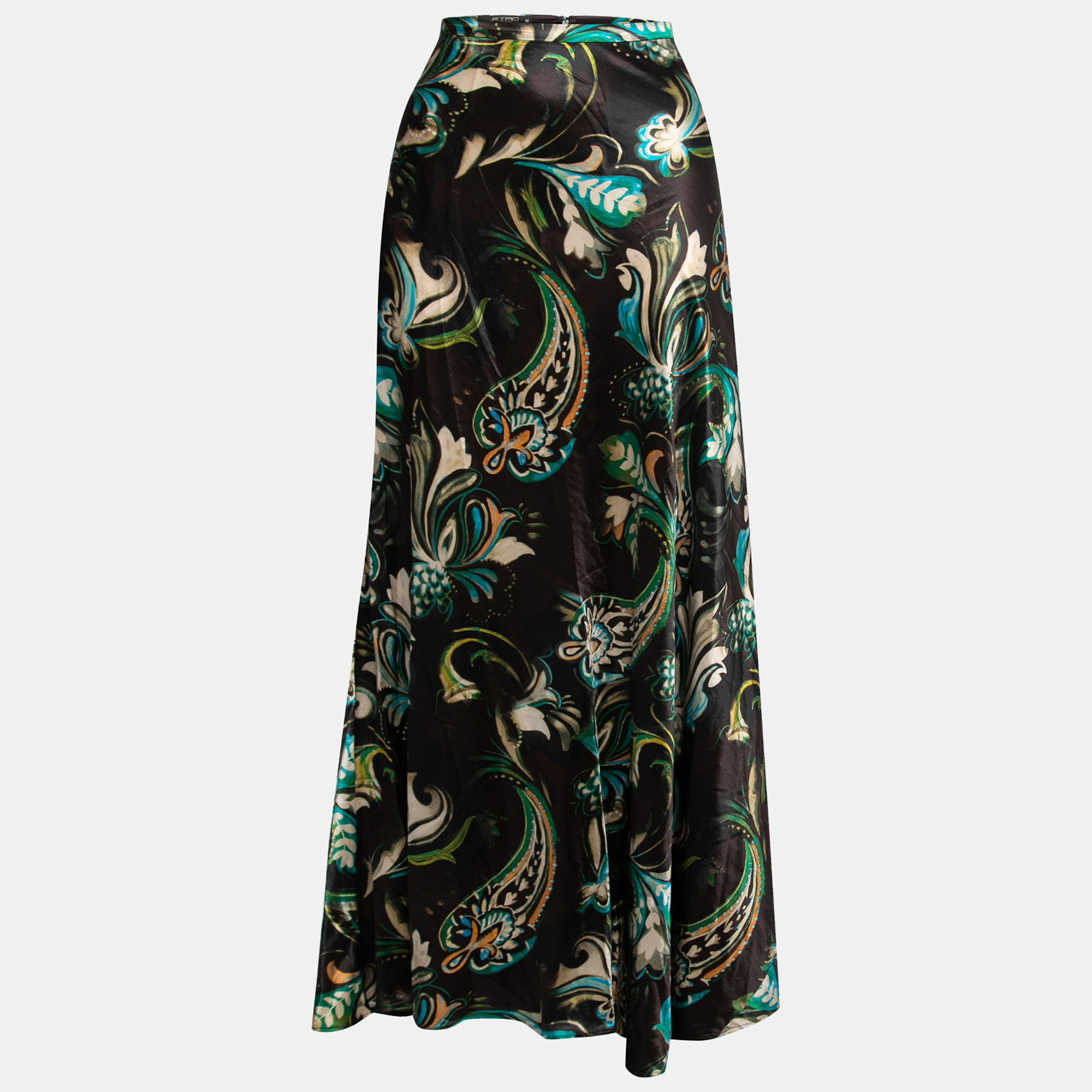 Pre-owned Etro Brown Paisley Printed Silk Maxi Skirt S
