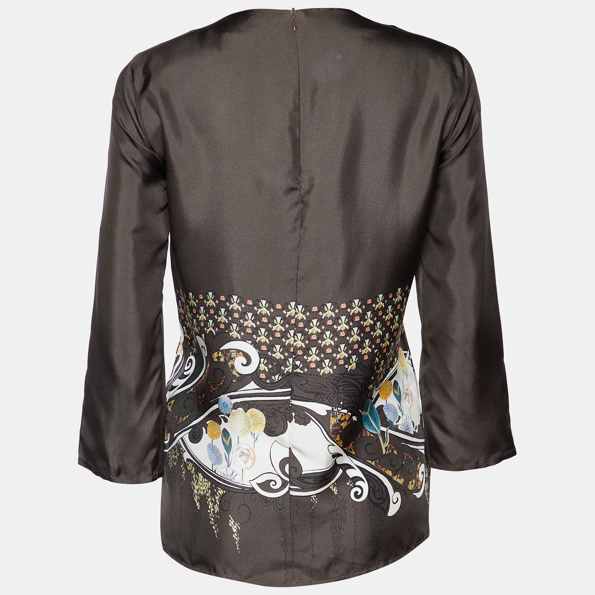 

Etro Brown Printed Silk Pleat Detail Top