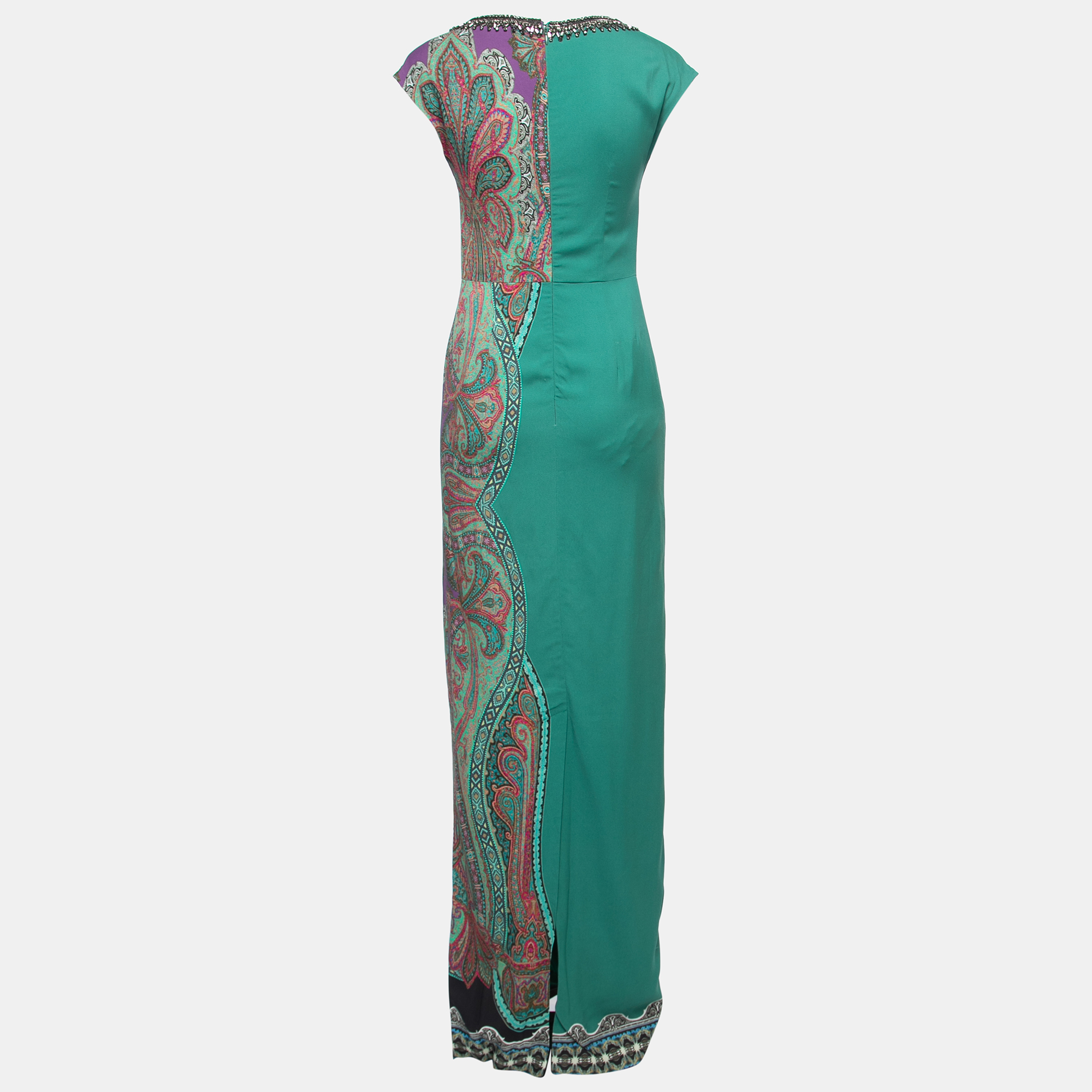 Etro Green Paisley Printed Embellished Maxi Dress - buy at the price of ...