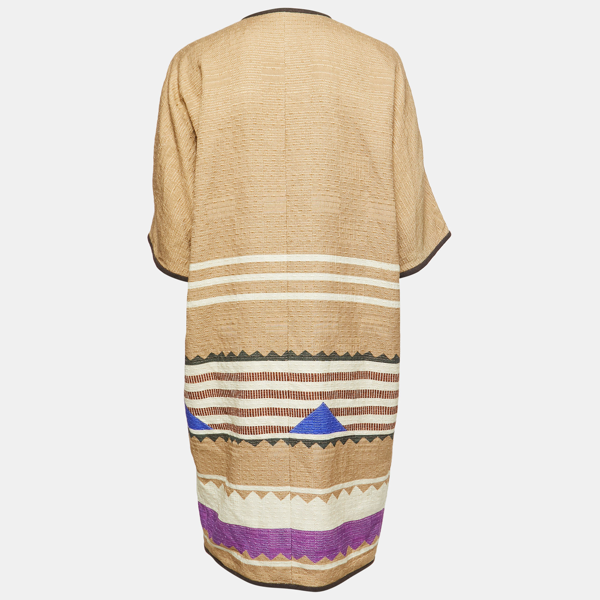 

Etro Beige Patterned Canvas Open Front Short-Sleeve Cardigan