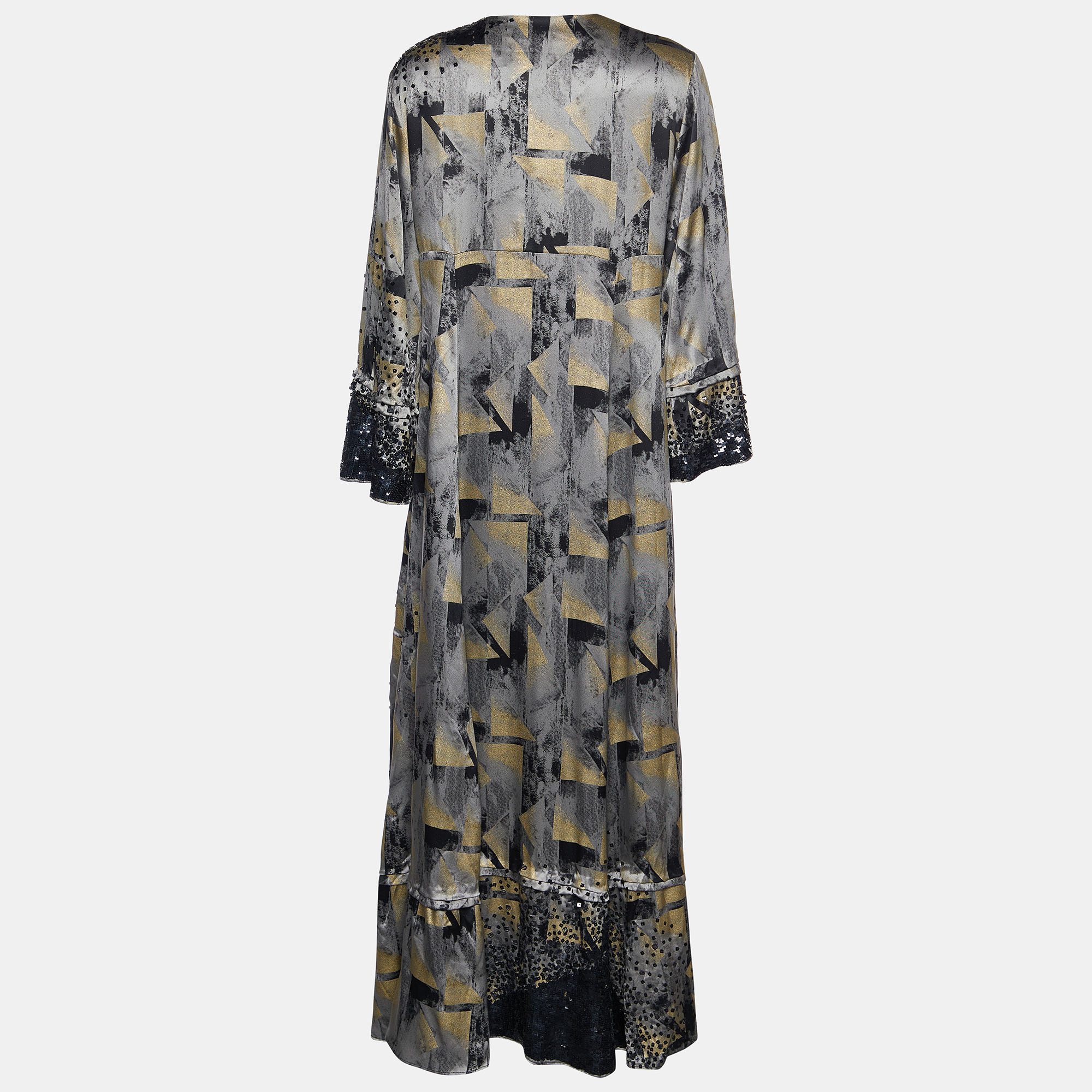 

Etro Grey Printed Silk Sequin Embellished Maxi Dress