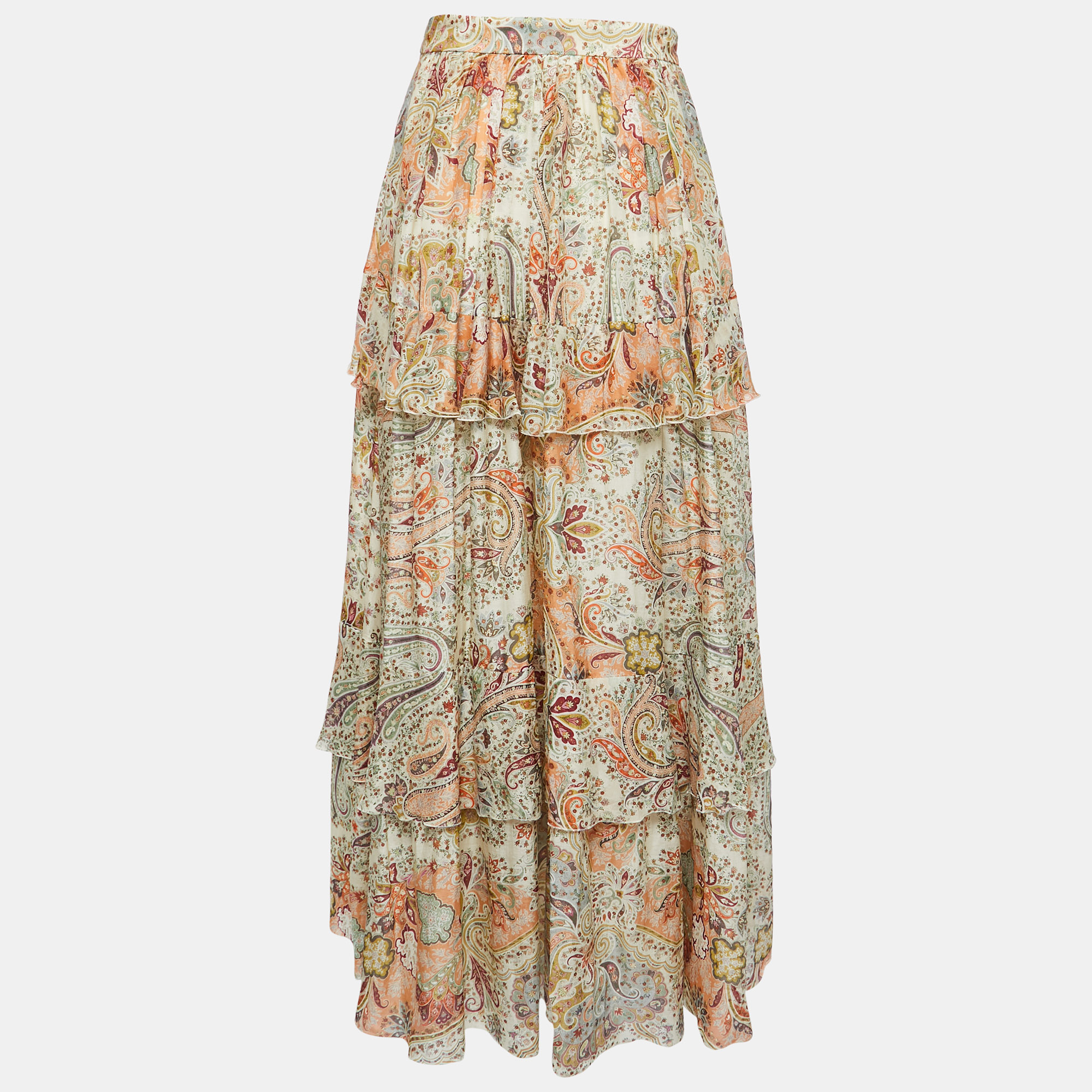 

Etro Multicolor Paisley Printed Cotton & Silk Tiered Maxi Skirt