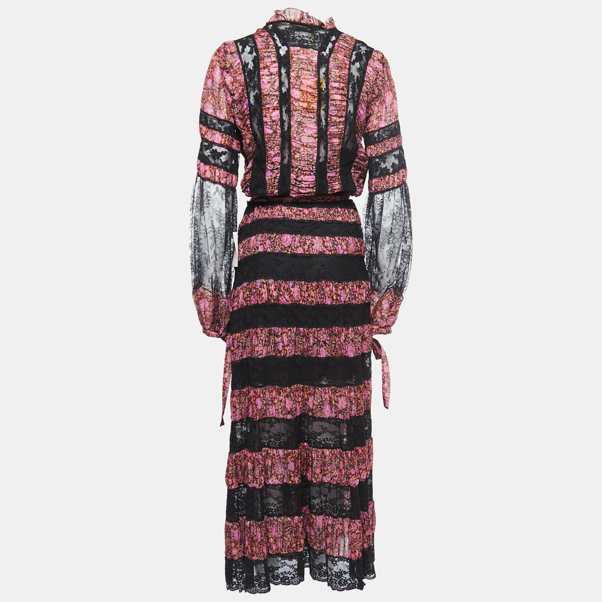

Etro Black Floral Printed Cotton and Lace Wrap Maxi Dress