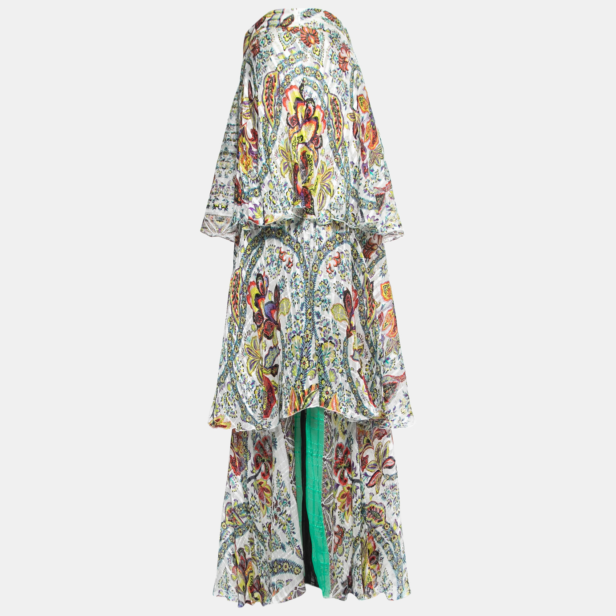 

Etro White Floral Printed Silk Tiered Midi Skirt