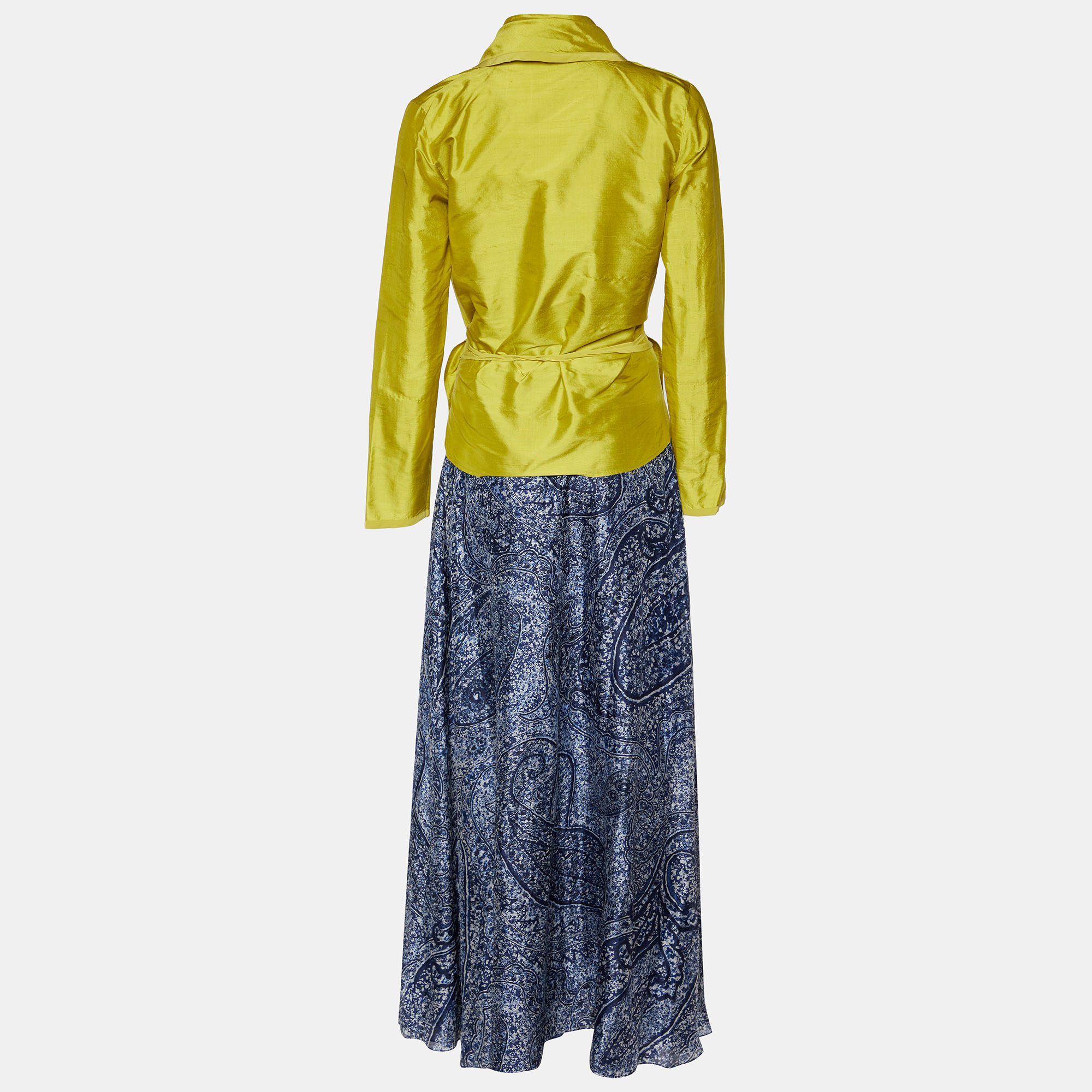 

Etro Blue Printed Silk Halter Neck Dress & Green Silk Jacket