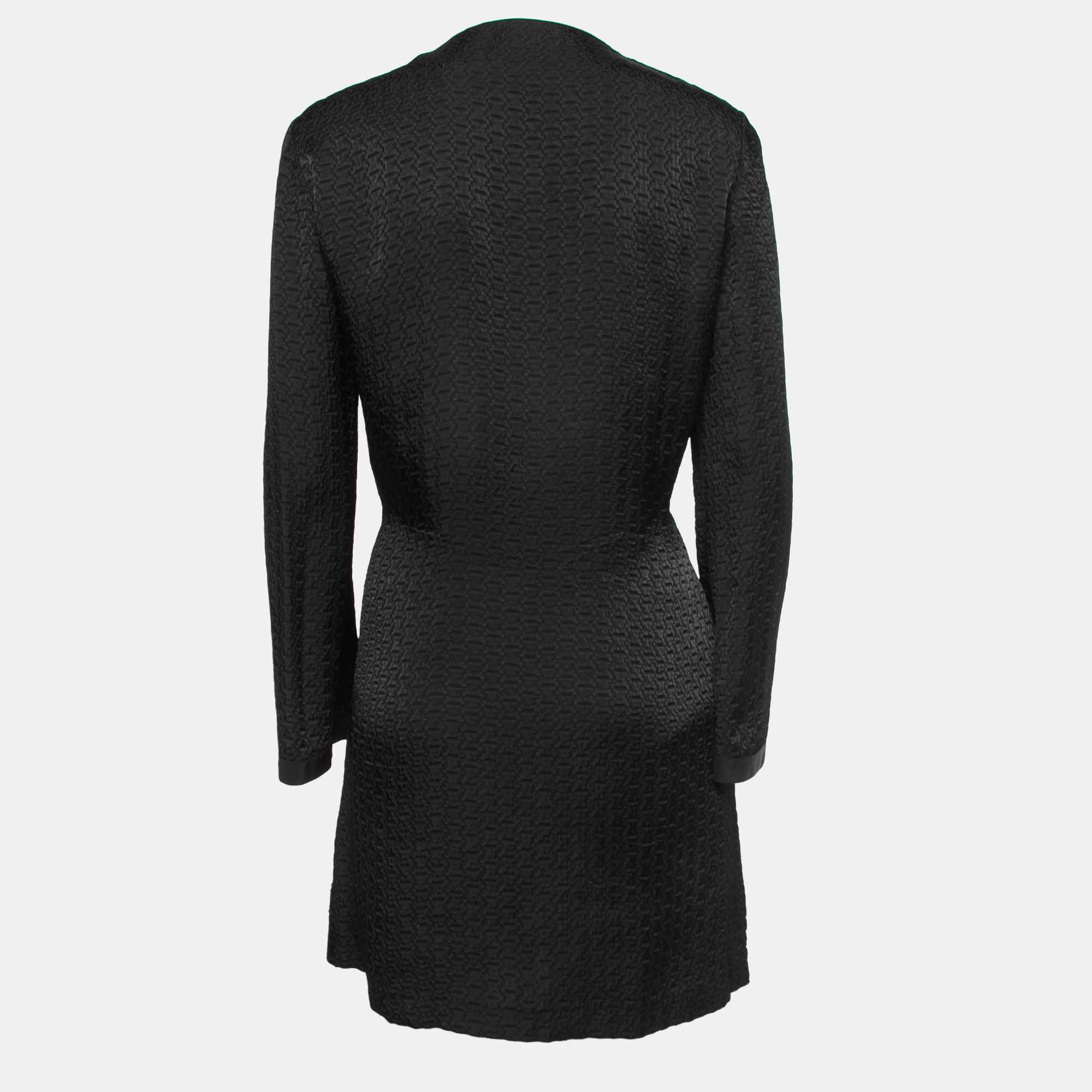 

Etro Black Textured Crepe Embellished Neckline Full Sleeve Short Dress