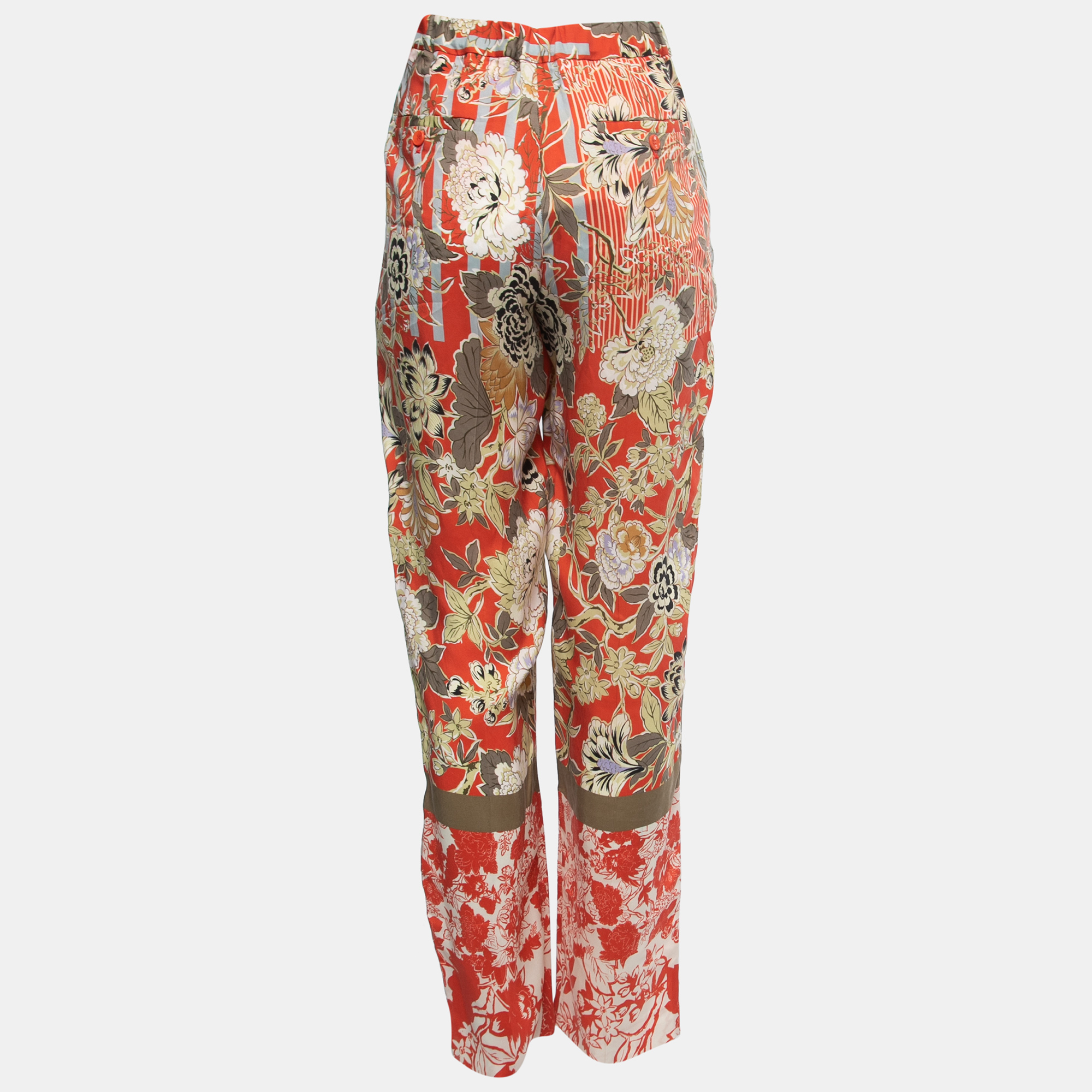 

Etro Multicolor Floral Print Crepe High Waist Trousers