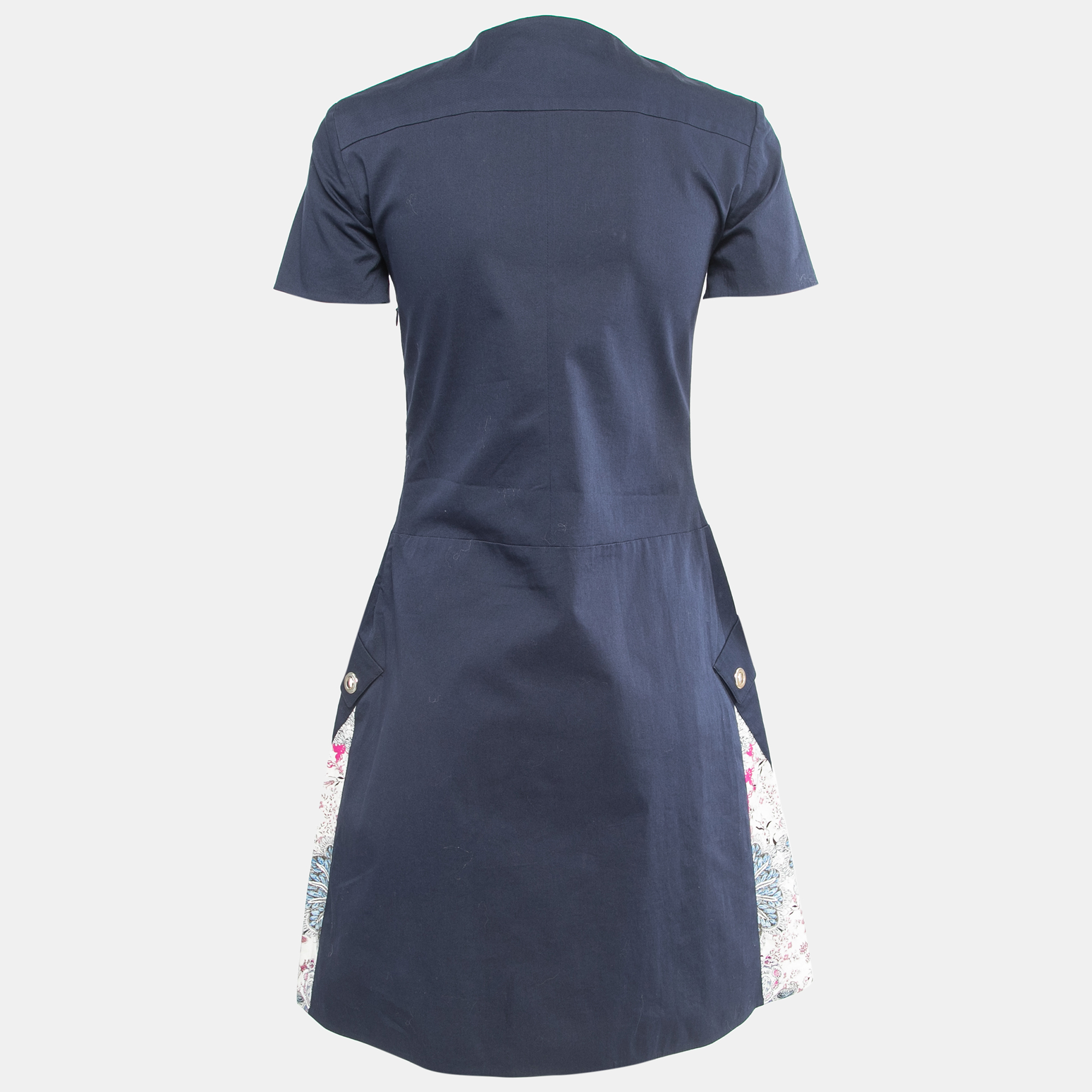 

Etro Navy Blue Printed Cotton Button Front Short Dress