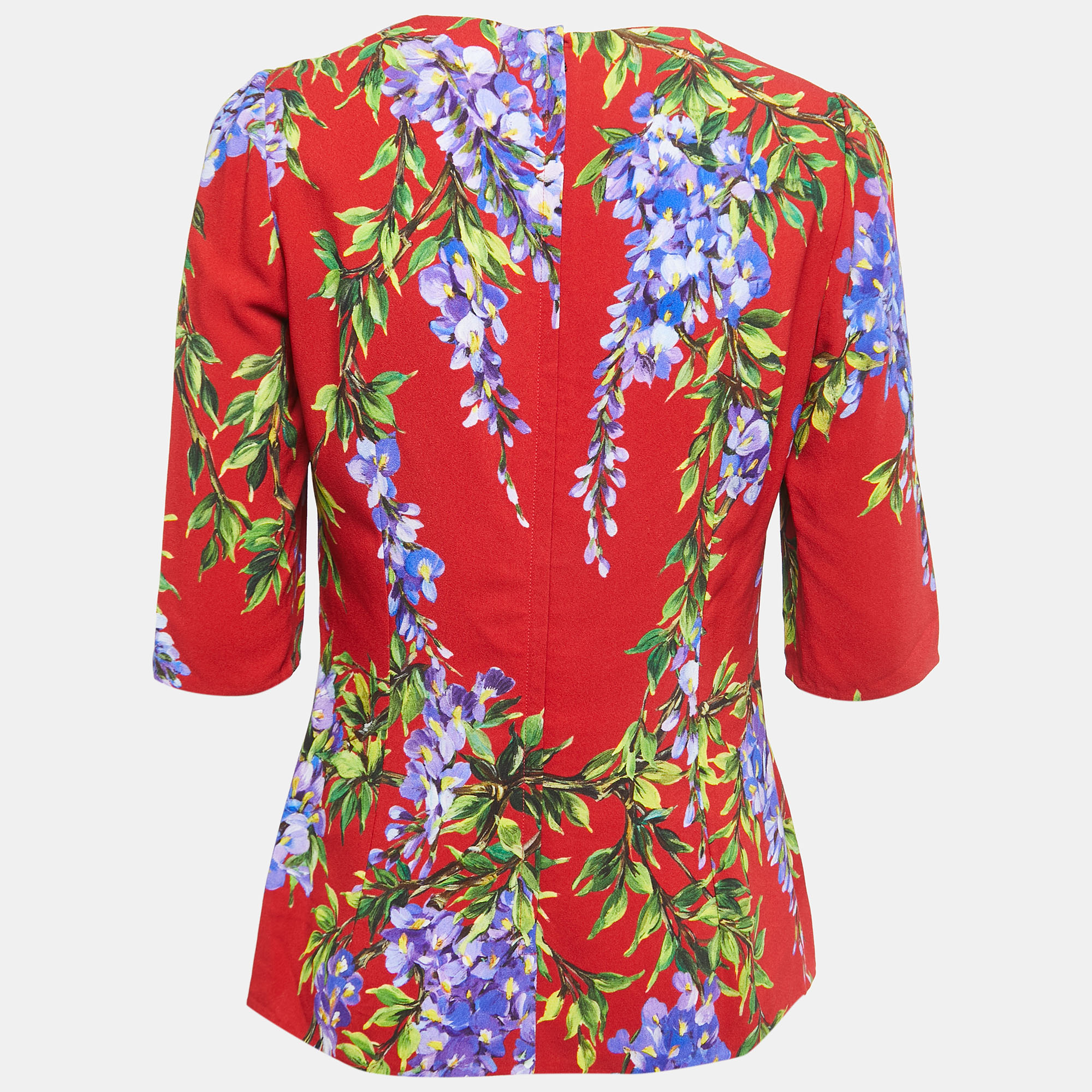 

Dolce & Gabbana Red Floral Print Crepe A-Line Blouse