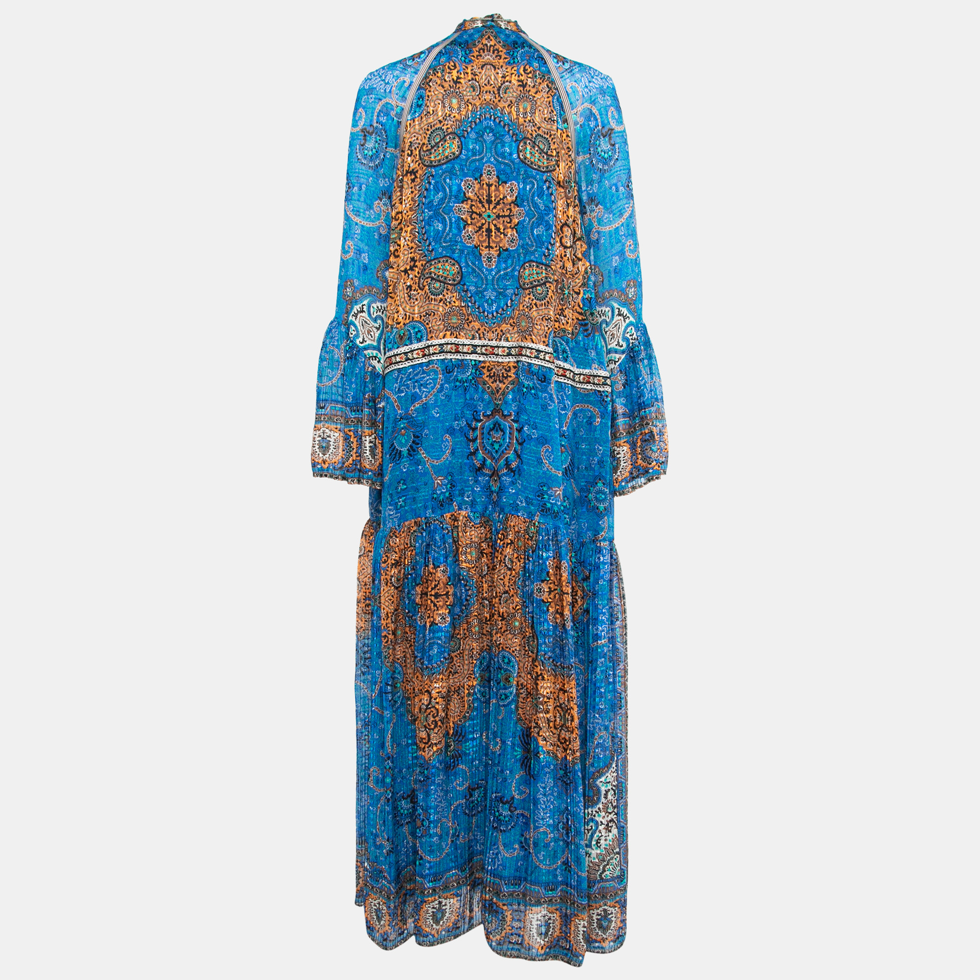 

Etro Blue Printed Silk Long Sleeve Maxi Dress