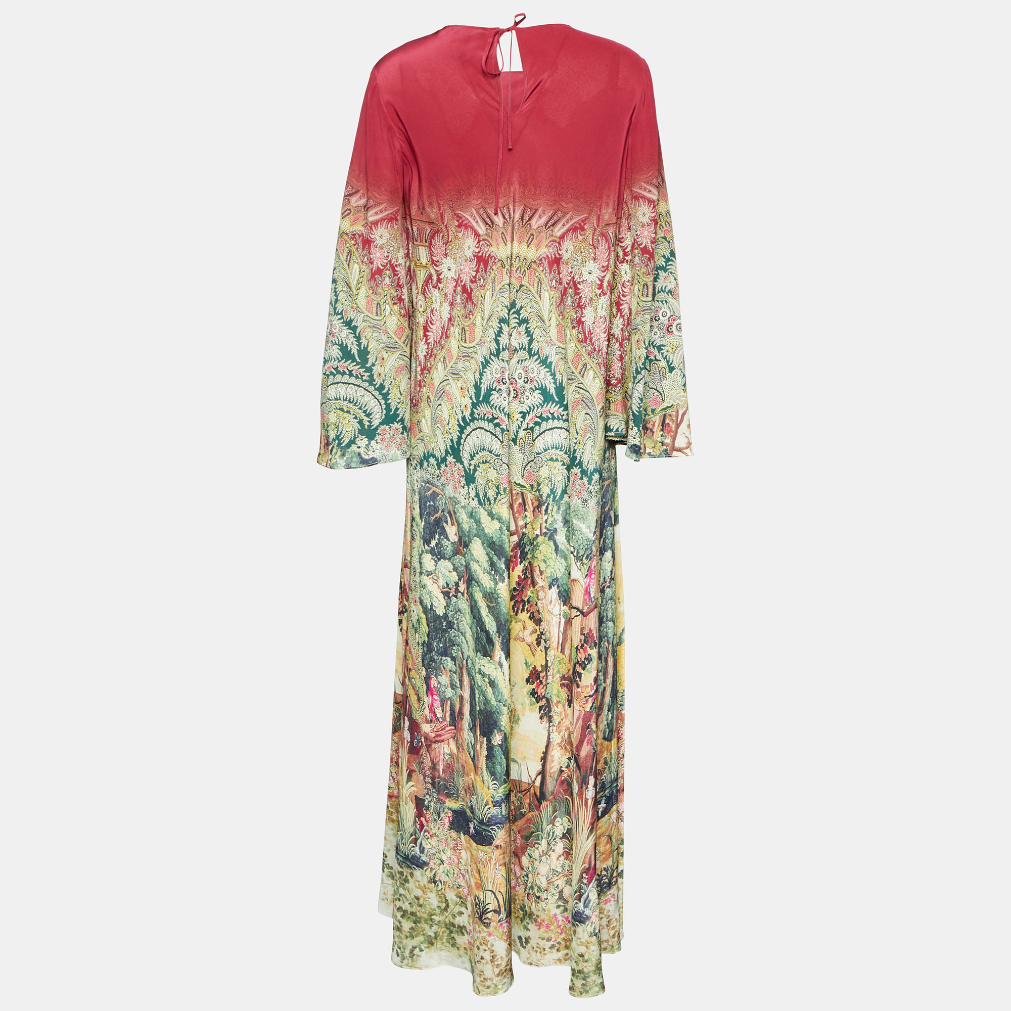 

Etro Burgundy Printed Silk Bell Sleeve Maxi Dress