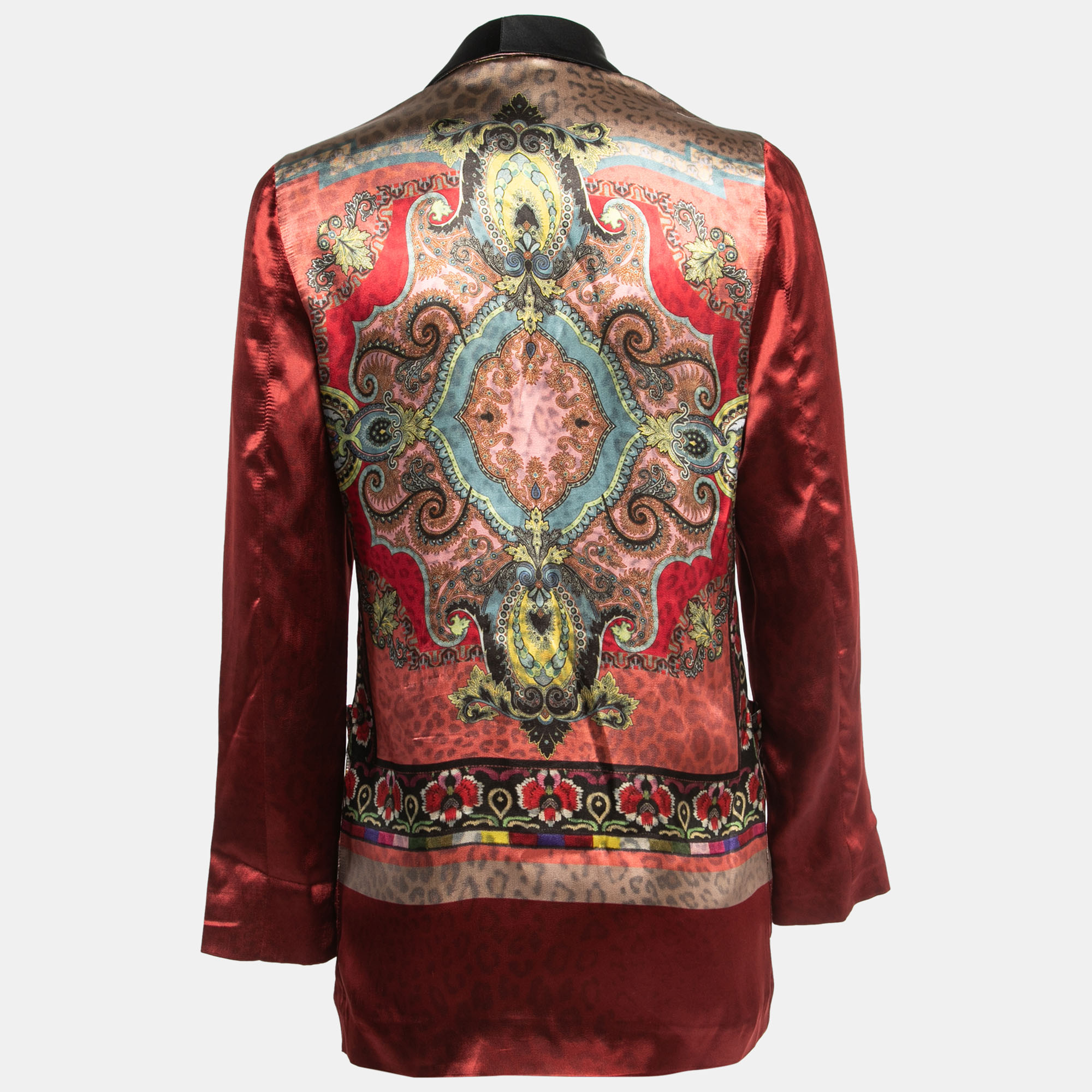 

Etro Red Printed Satin Contrast Paneled Double Breasted Blazer