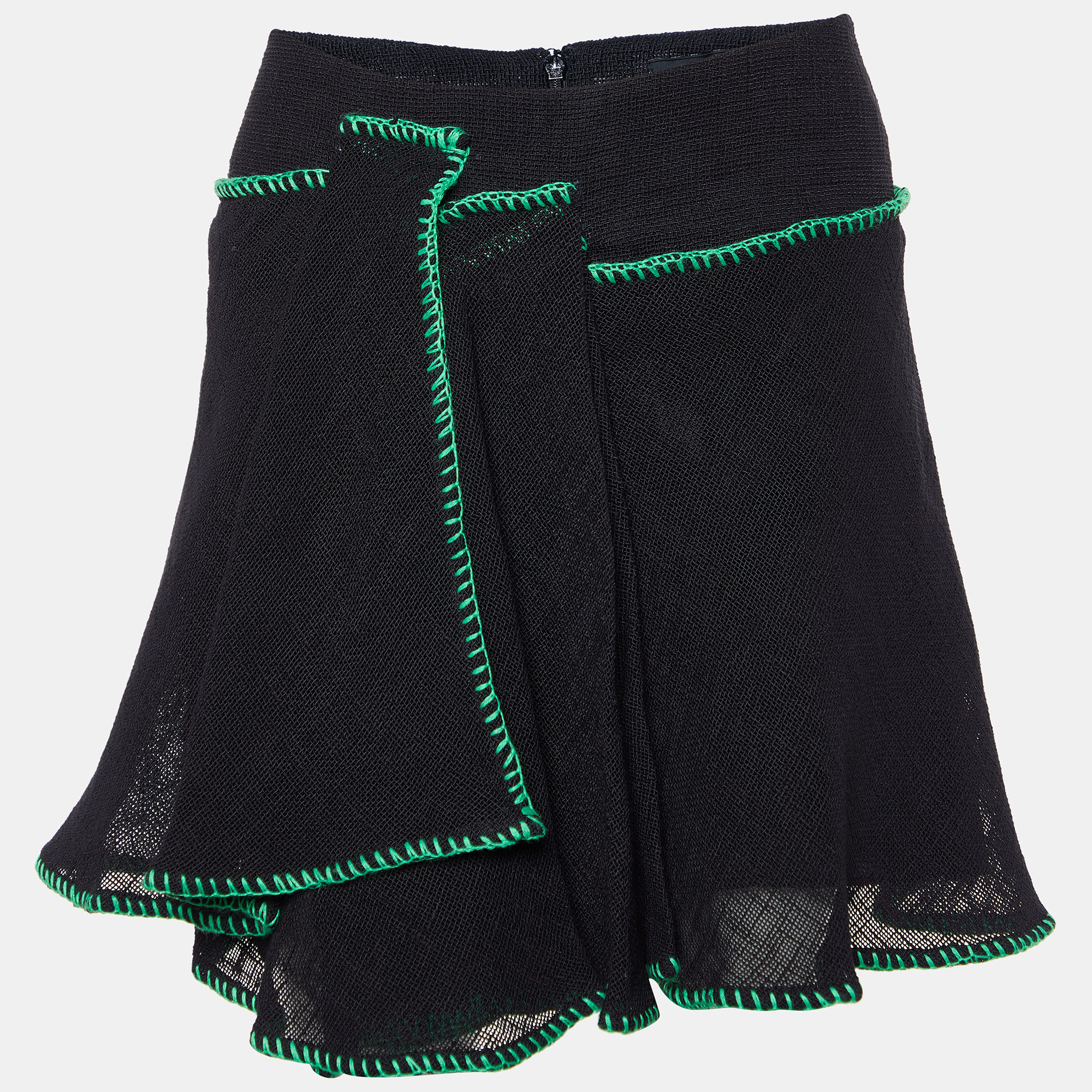Pre-owned Etro Black Cotton Mesh Contrast Detail Layered Mini Skirt S