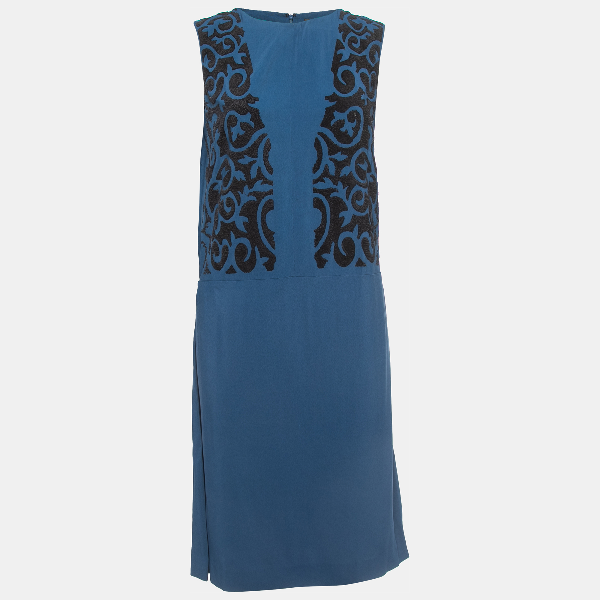 Pre-owned Etro Dark Blue Crepe Sequin Embellished Sleeveless Dress S In Navy Blue