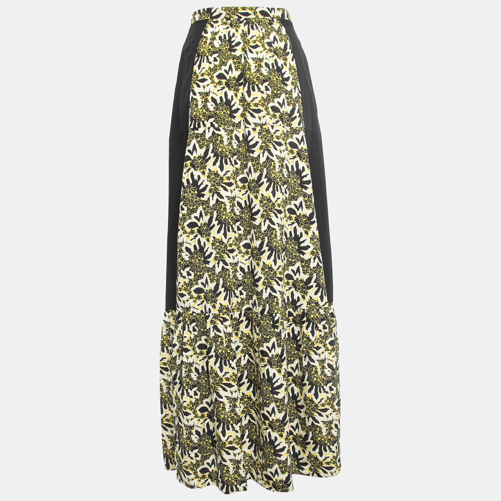 

Etro Black Printed Silk Paneled Maxi Skirt