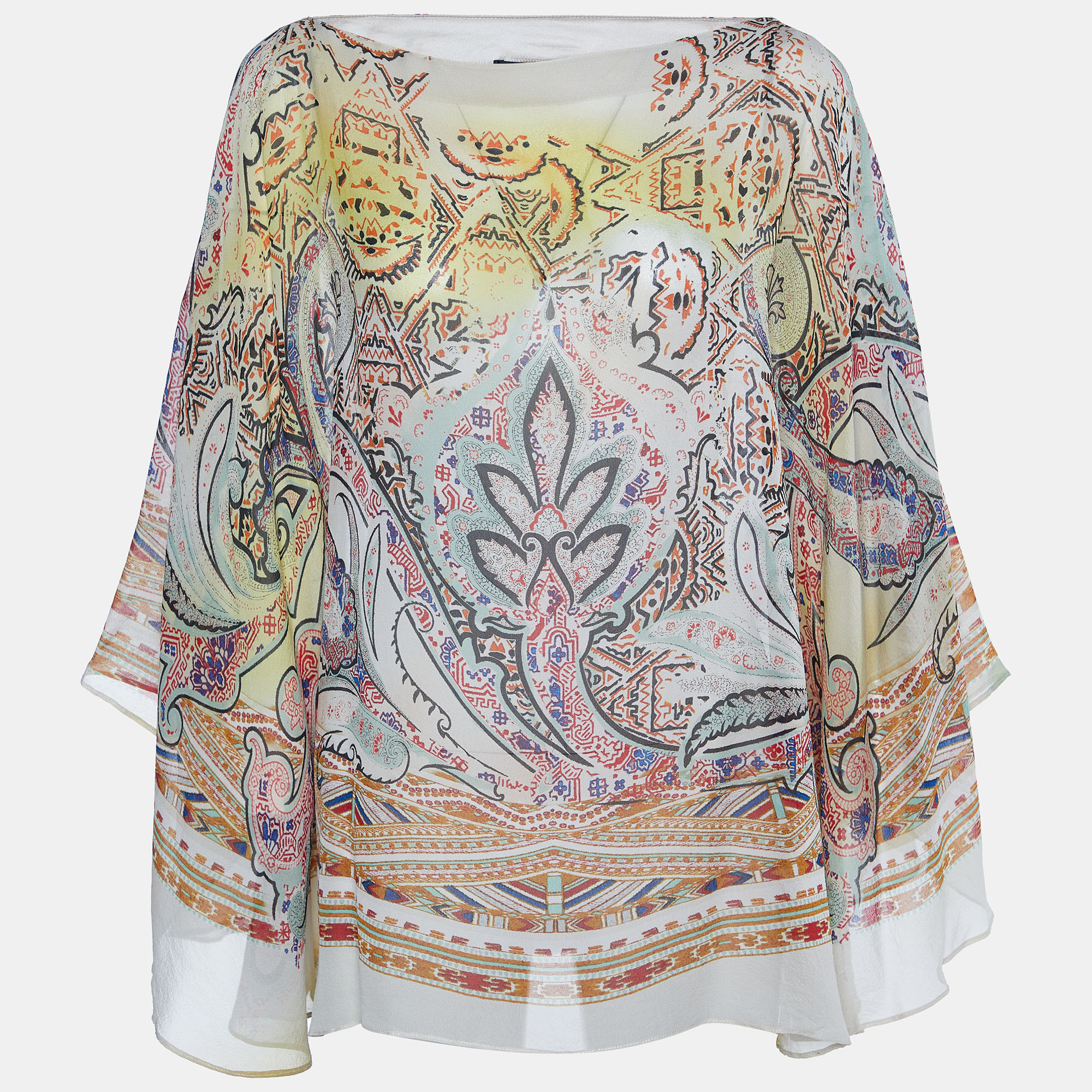 

Etro Cream Printed Silk Kaftan Top