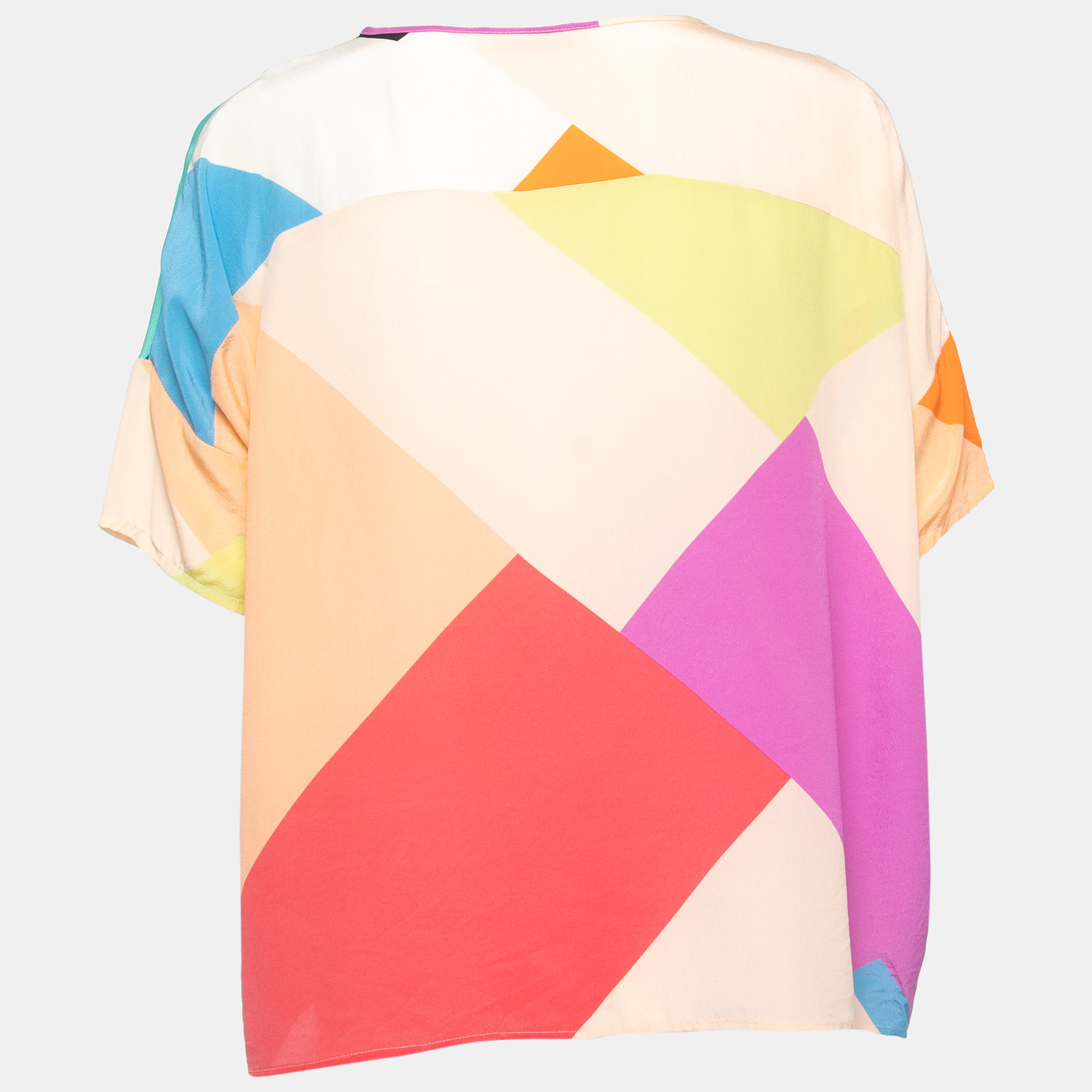 

Etro Multicolor Geometric Print Silk Short Sleeve Blouse