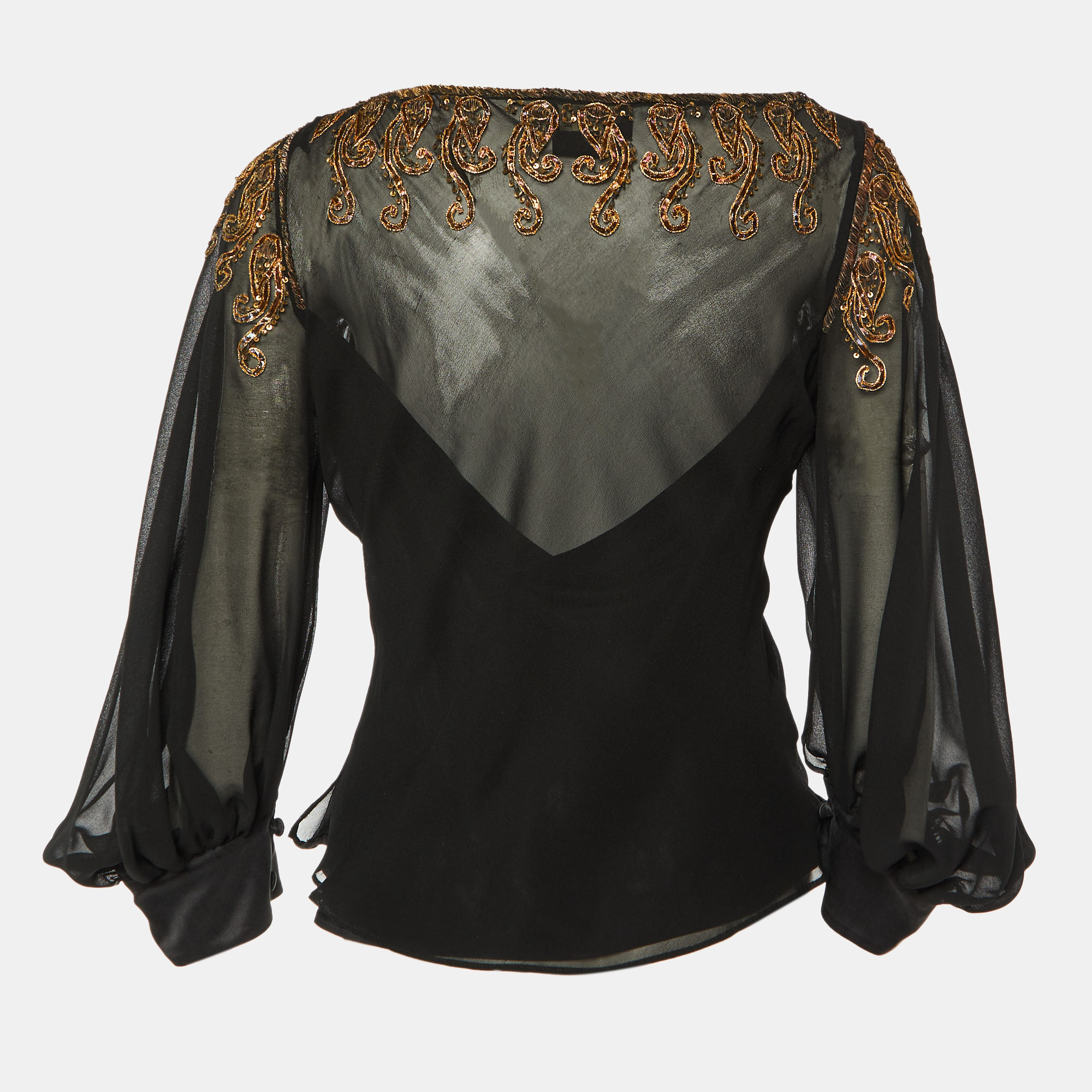 

Etro Black Embellished Silk Long Sleeve Blouse