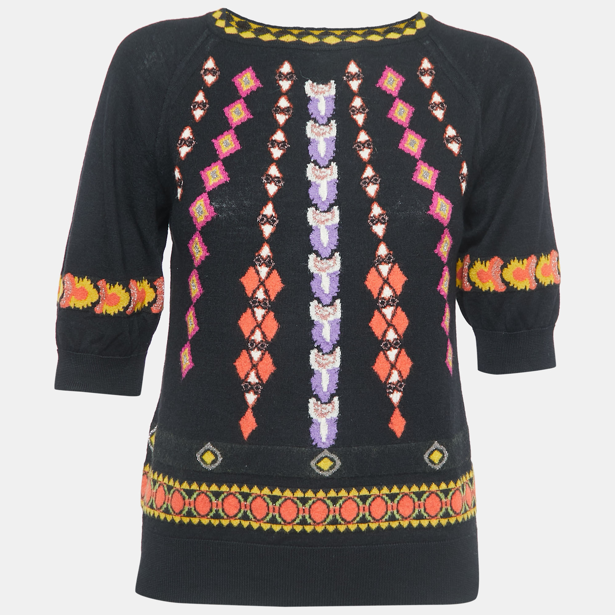 Pre-owned Etro Black/multicolor Patterned Knit Top S