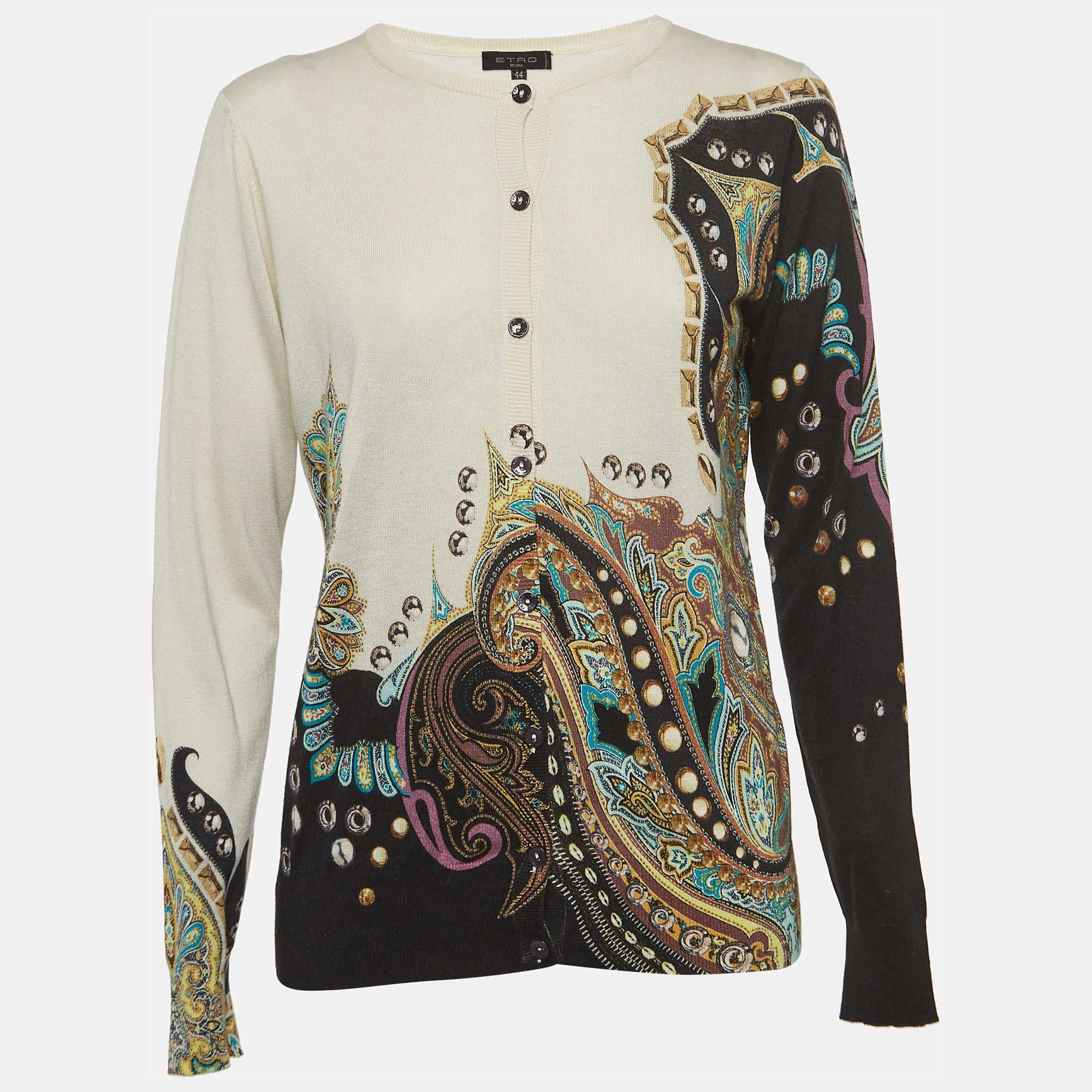

Etro Multicolor Print Silk and Cashmere Buttoned Cardigan